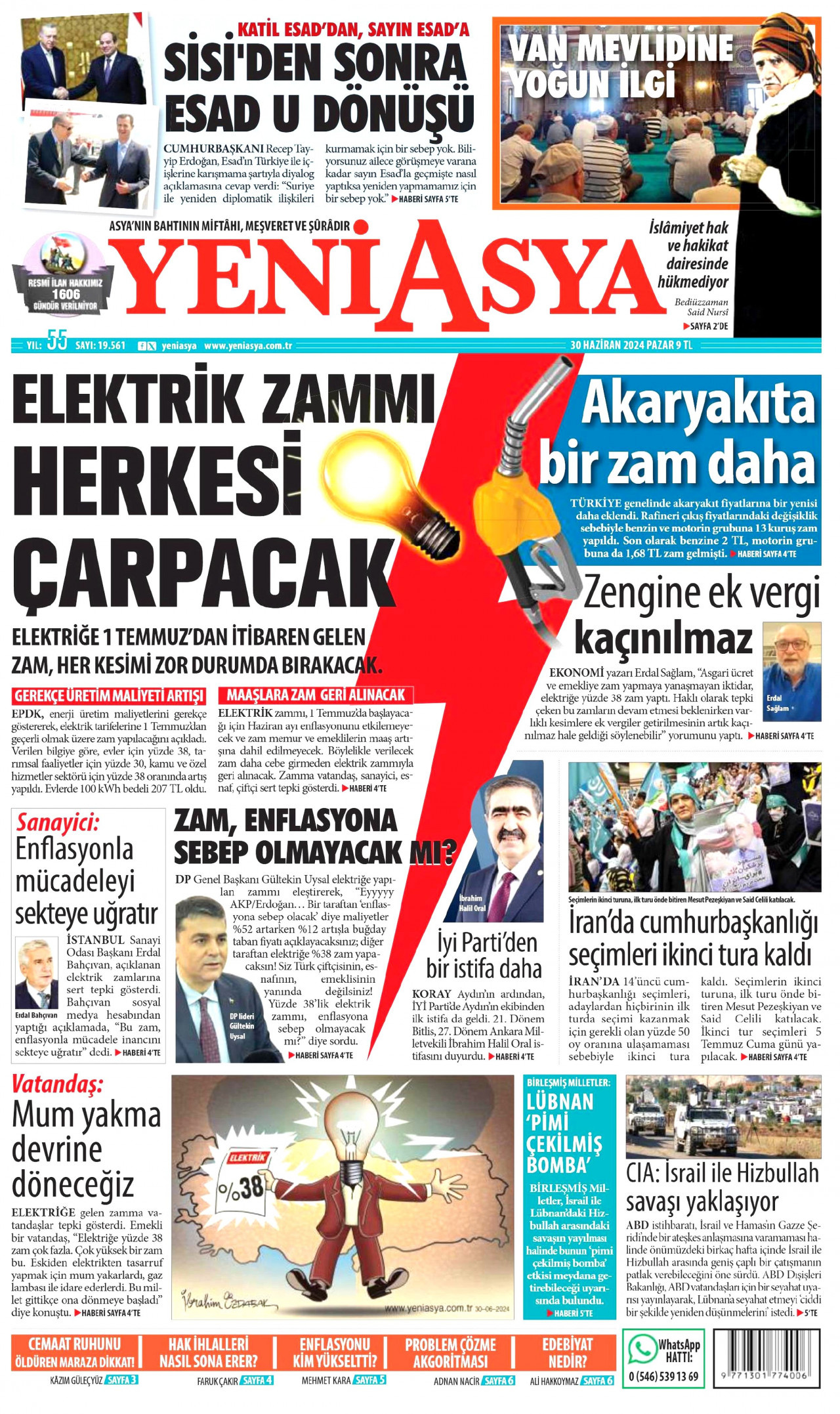 YENİ ASYA gazetesinin 30 Haziran 2024 tarihli birinci sayfası