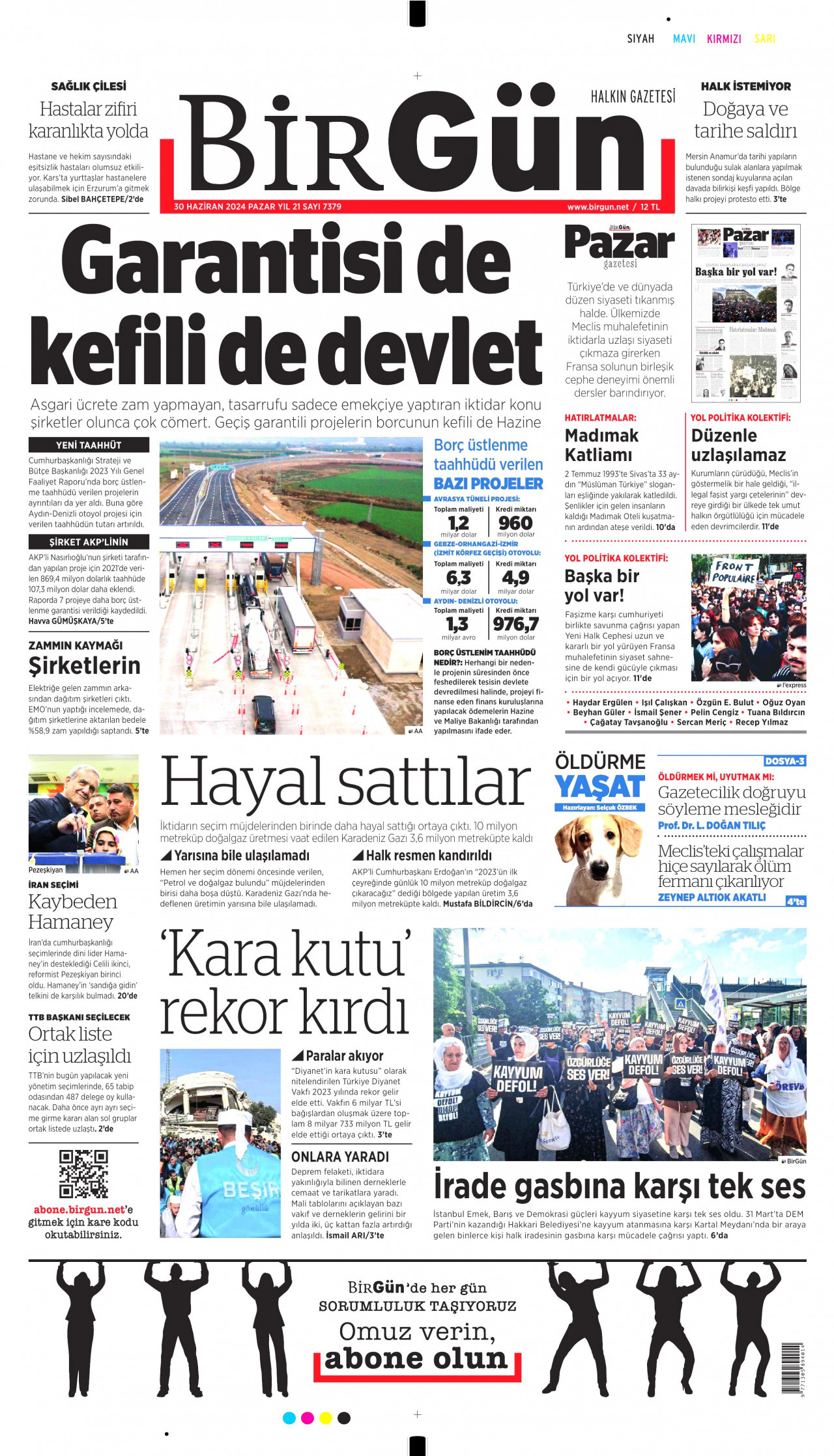BİRGÜN gazetesinin 30 Haziran 2024 tarihli birinci sayfası