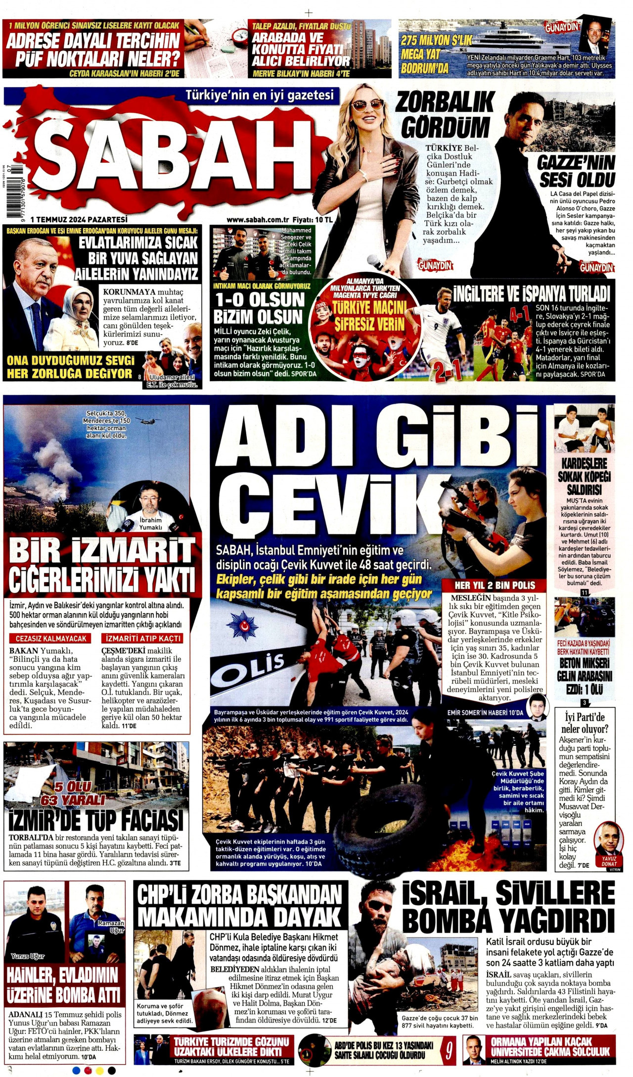 SABAH gazetesinin 1 Temmuz 2024 tarihli birinci sayfası