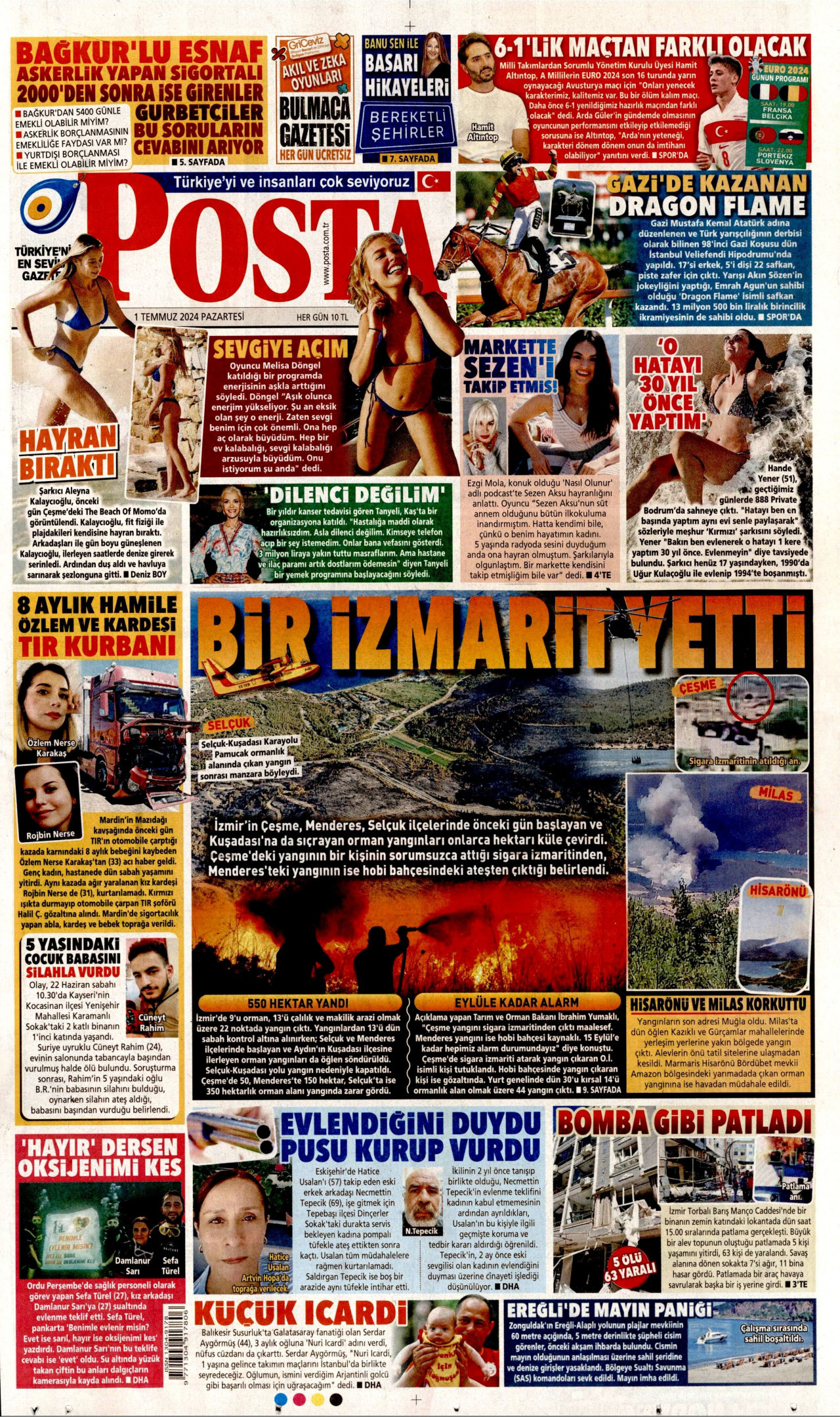POSTA gazetesinin 1 Temmuz 2024 tarihli birinci sayfası