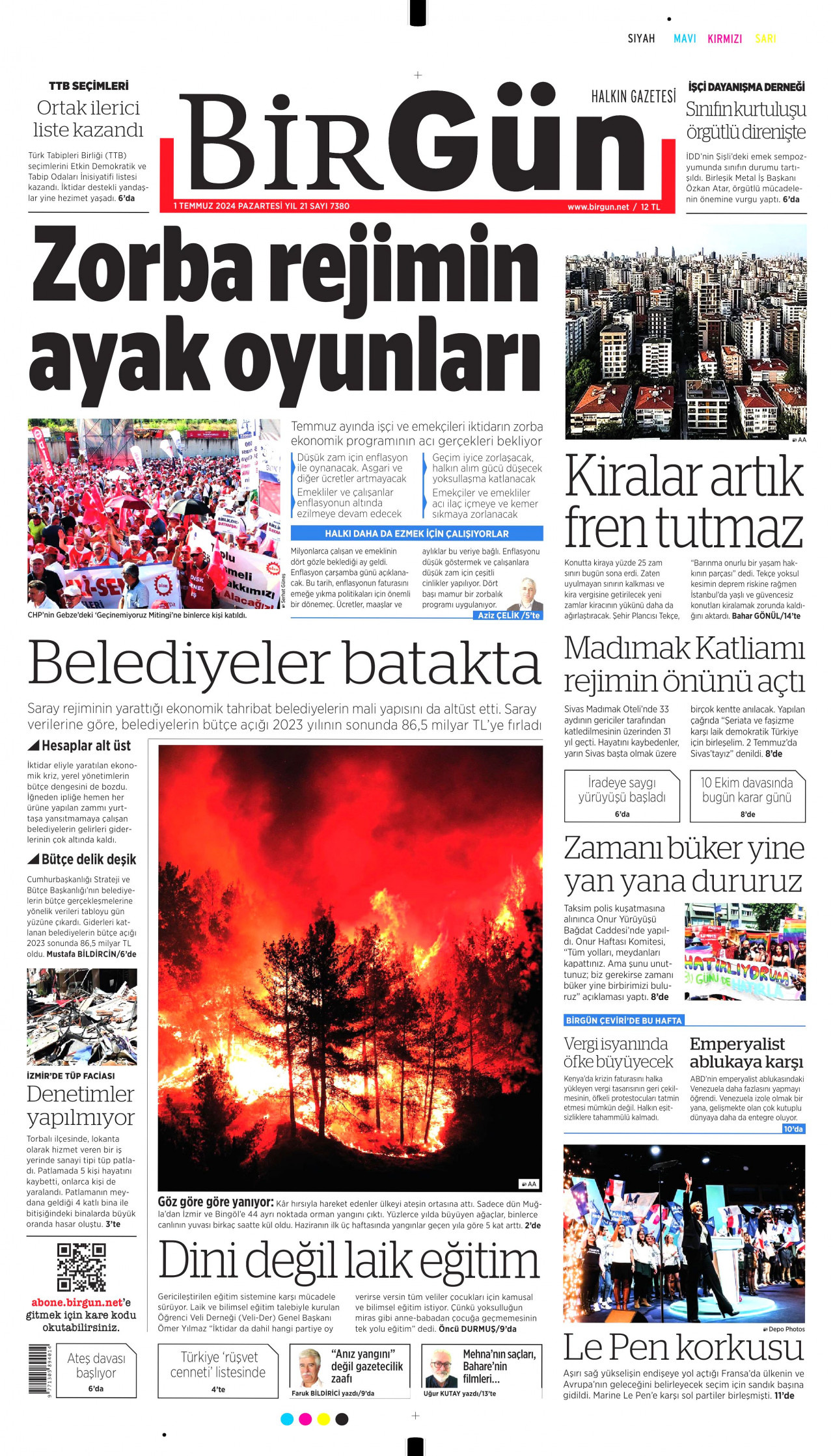 BİRGÜN gazetesinin 1 Temmuz 2024 tarihli birinci sayfası