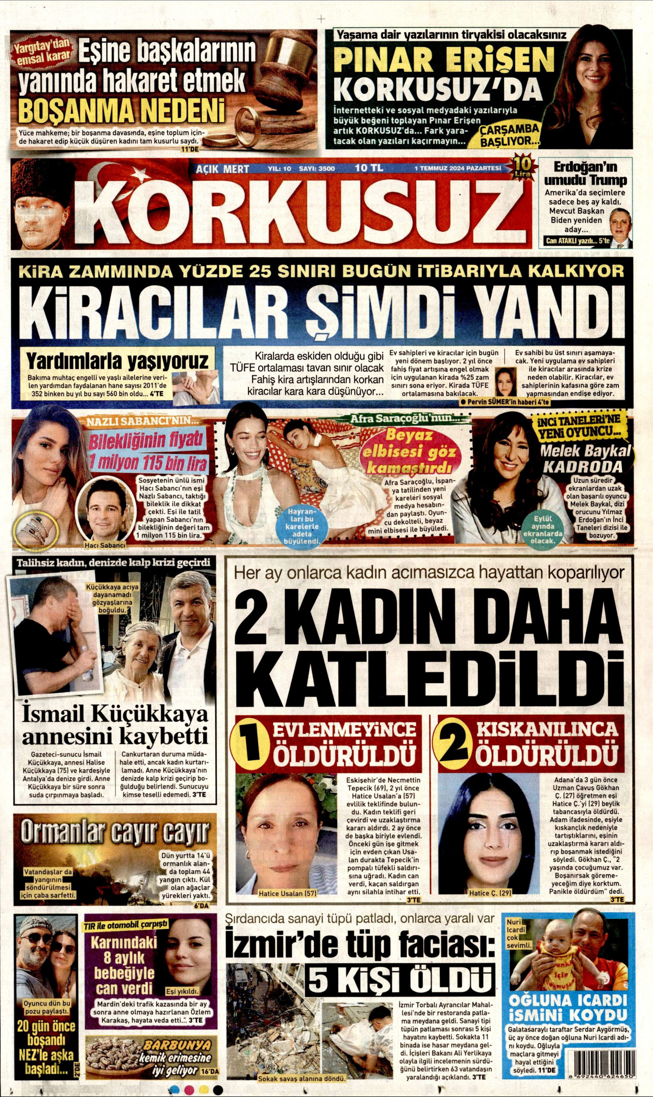 KORKUSUZ gazetesinin 1 Temmuz 2024 tarihli birinci sayfası