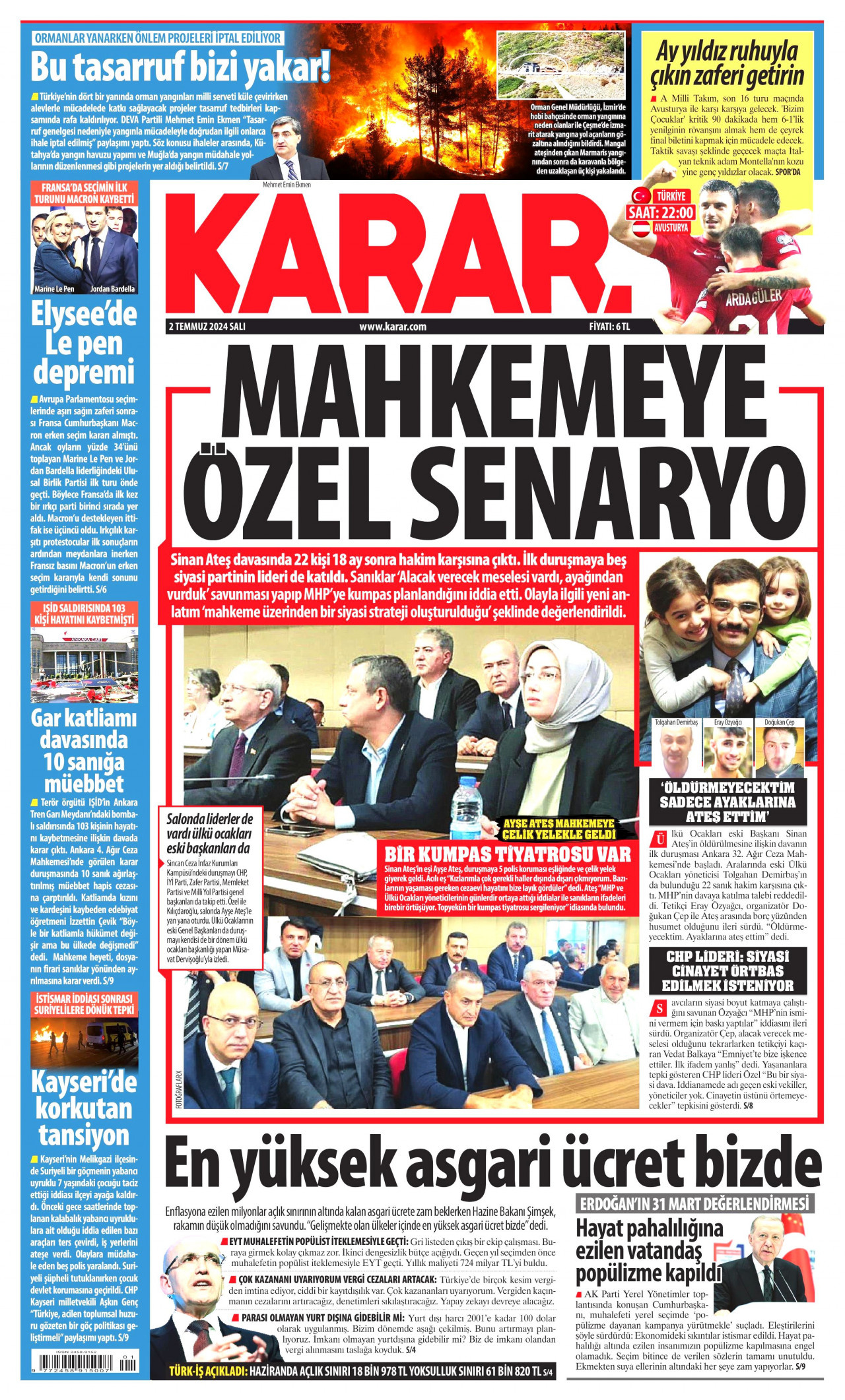 KARAR gazetesinin 2 Temmuz 2024 tarihli birinci sayfası