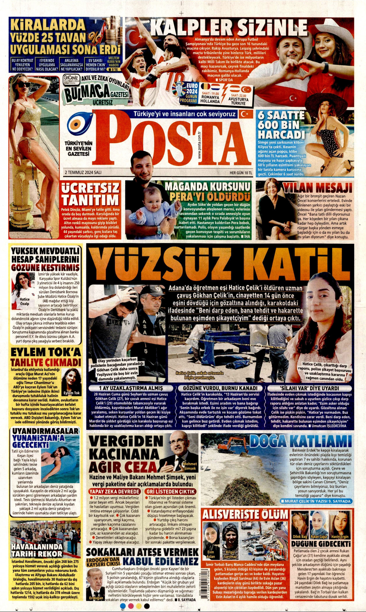 POSTA gazetesinin 2 Temmuz 2024 tarihli birinci sayfası