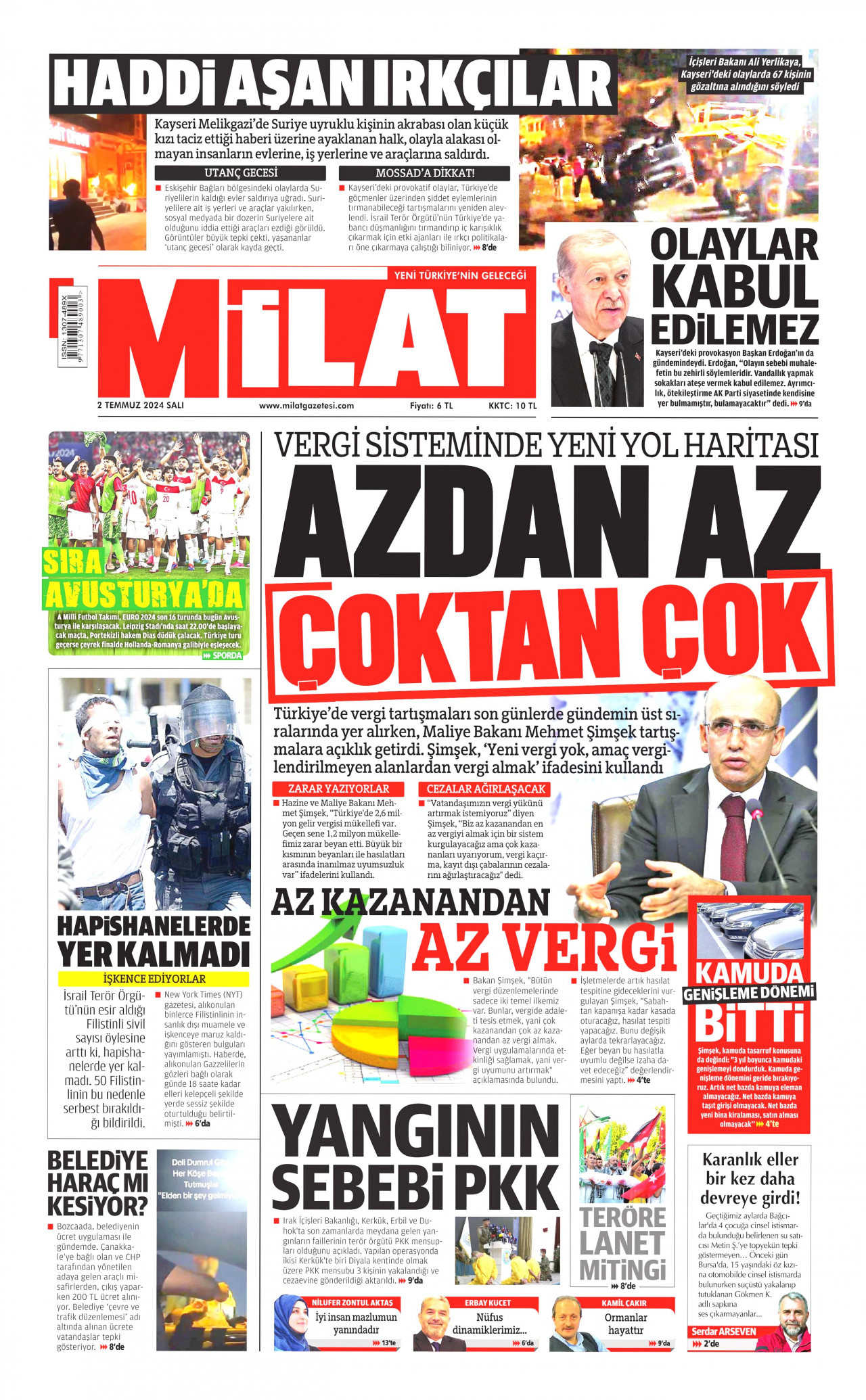 MİLAT gazetesinin 2 Temmuz 2024 tarihli birinci sayfası