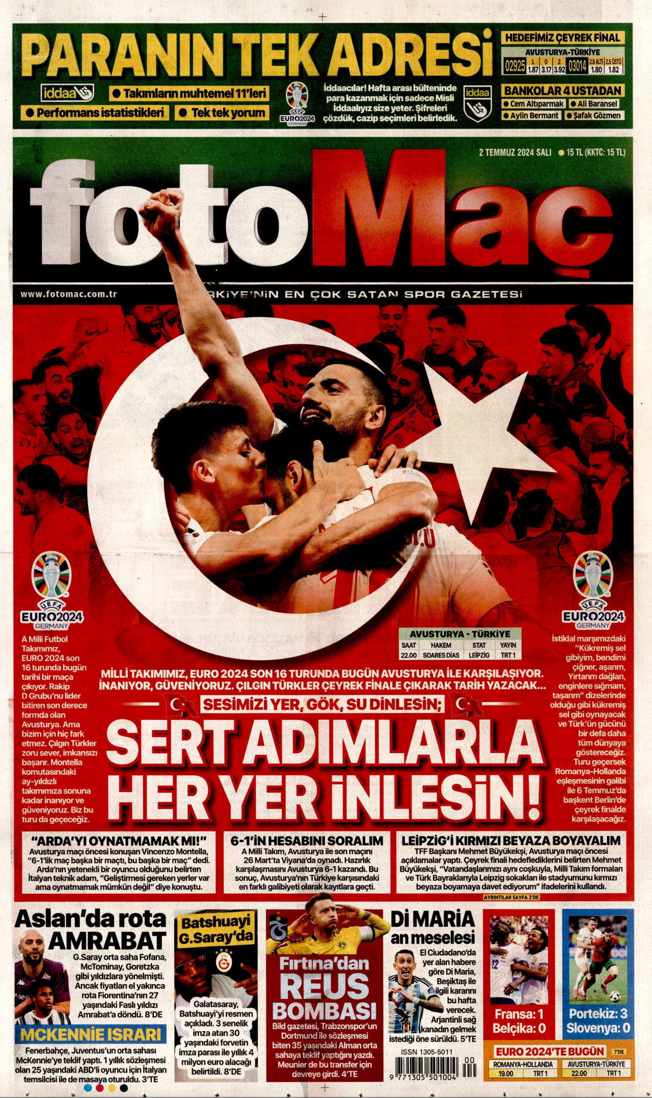 FOTOMAÇ gazetesinin 2 Temmuz 2024 tarihli birinci sayfası