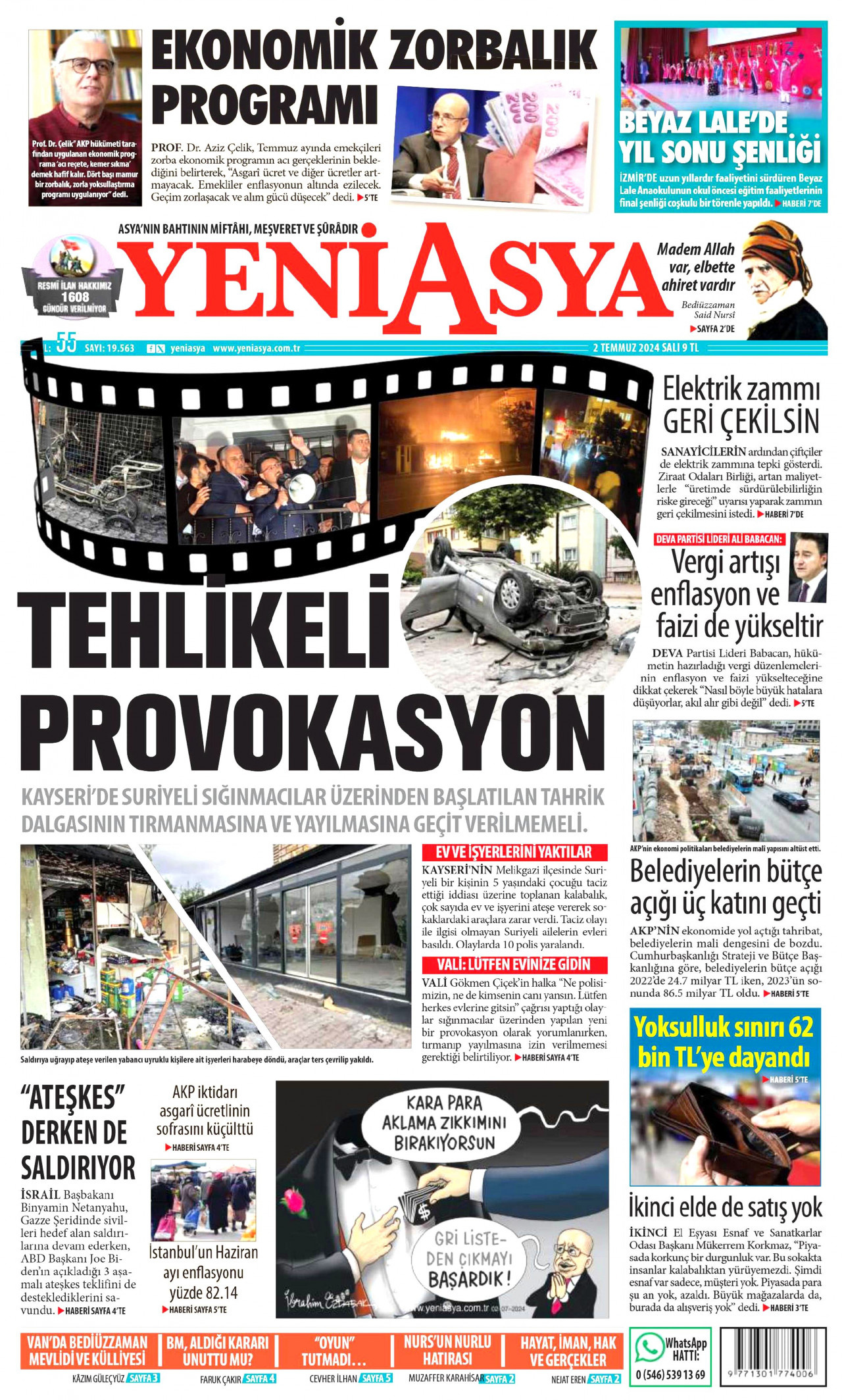 YENİ ASYA gazetesinin 2 Temmuz 2024 tarihli birinci sayfası