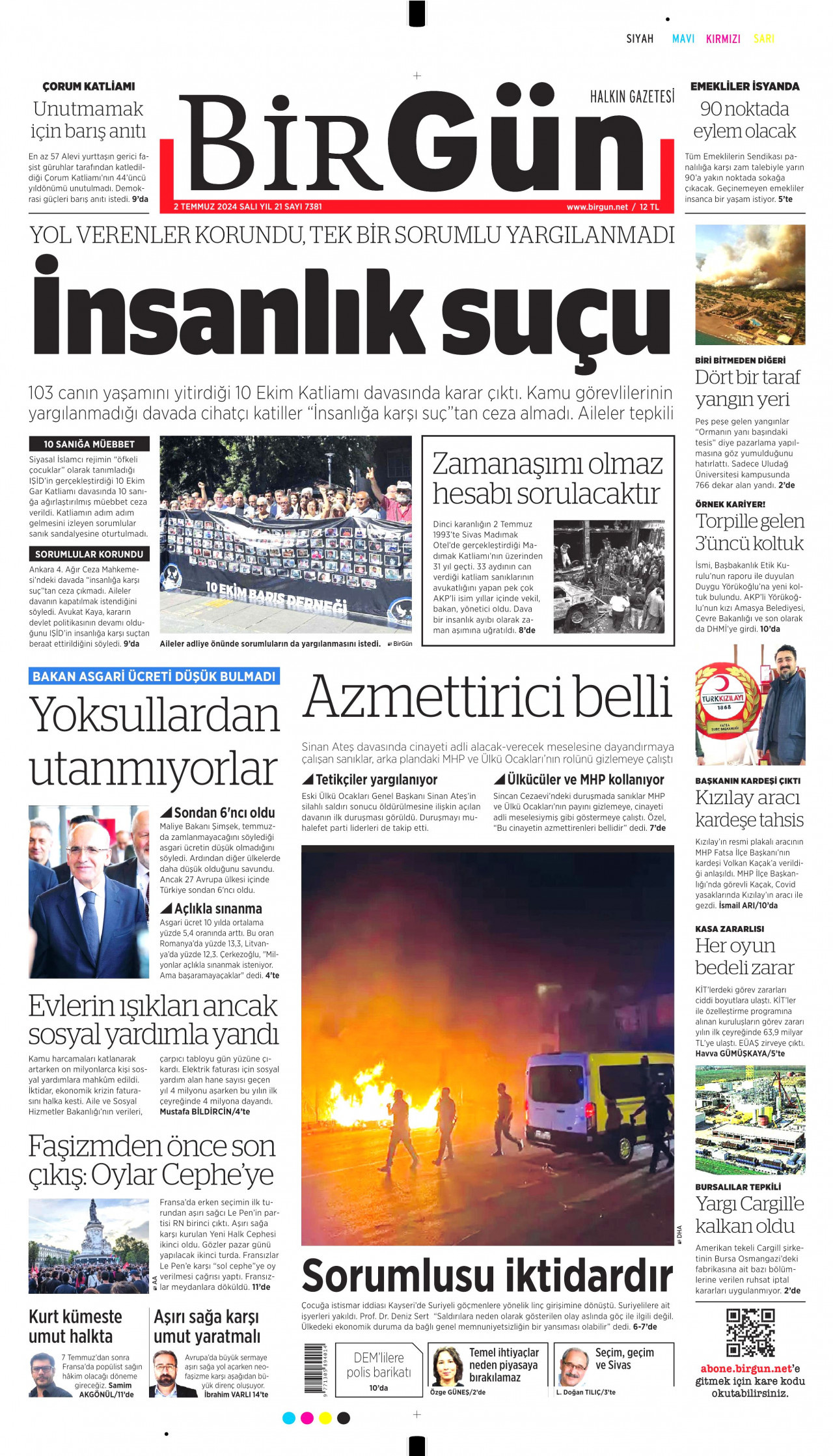 BİRGÜN gazetesinin 2 Temmuz 2024 tarihli birinci sayfası
