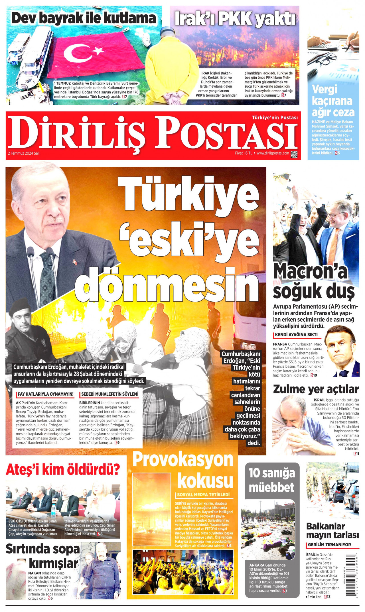 DİRİLİŞ POSTASI gazetesinin 2 Temmuz 2024 tarihli birinci sayfası