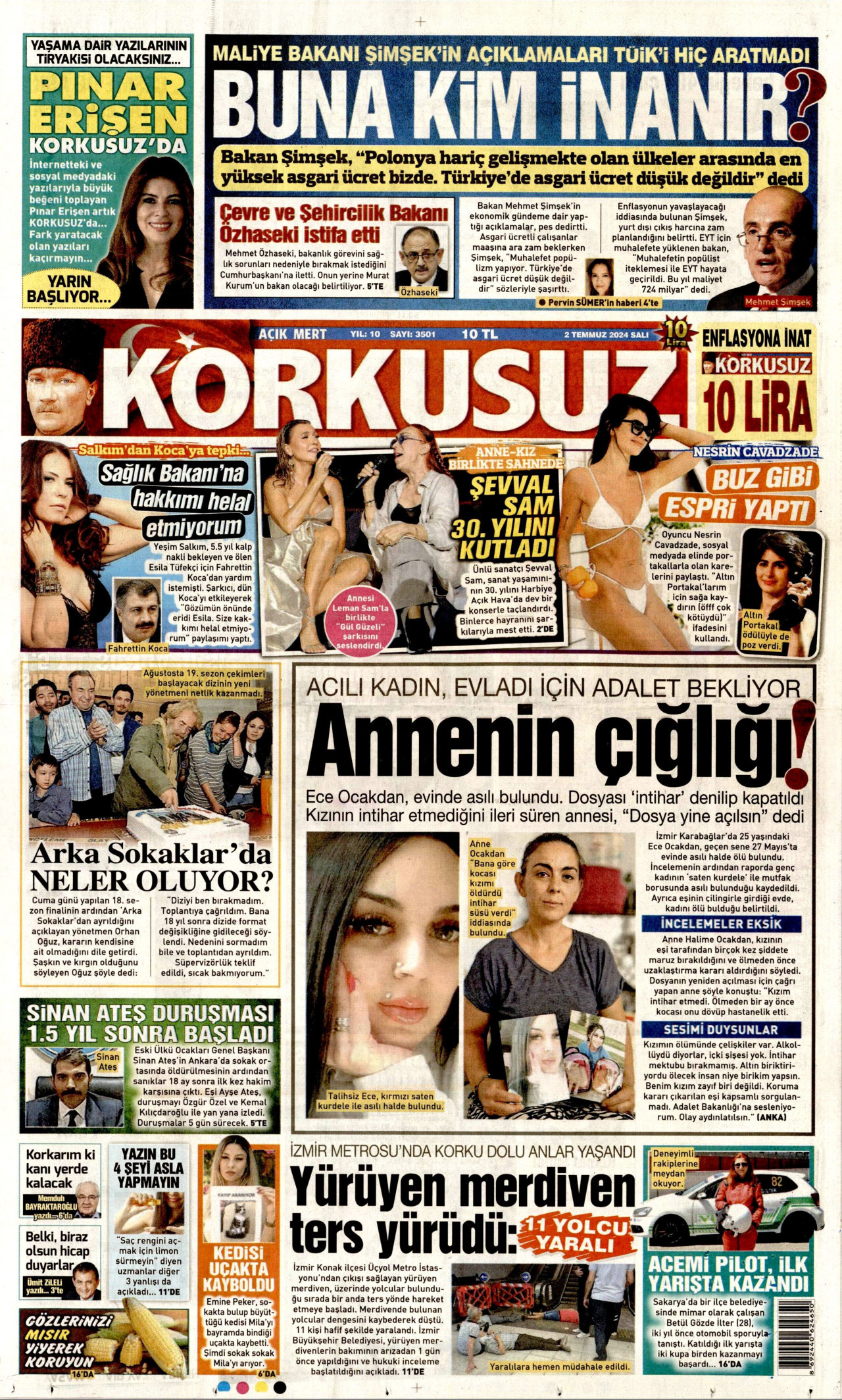 KORKUSUZ gazetesinin 2 Temmuz 2024 tarihli birinci sayfası