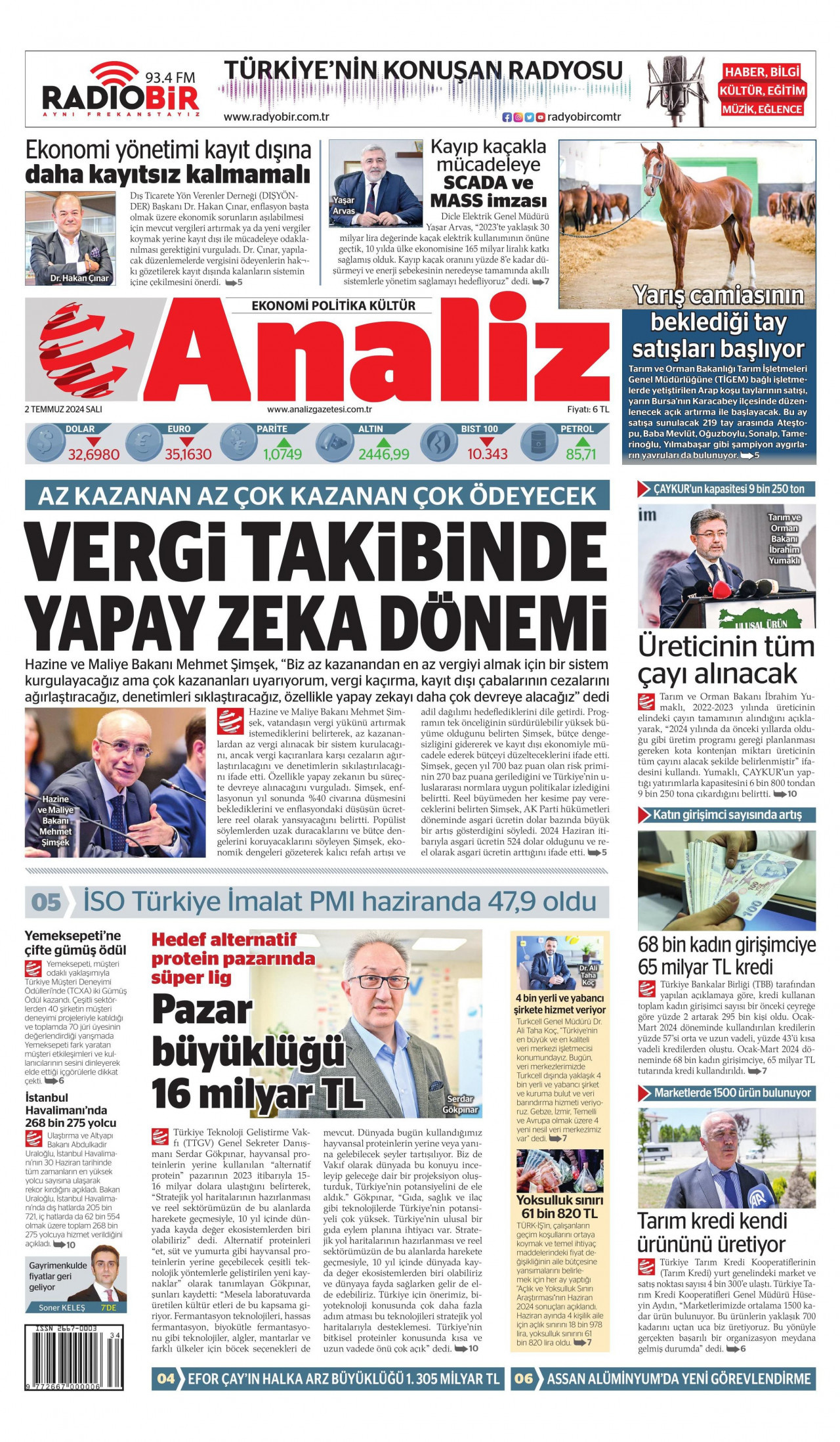 ANALİZ gazetesinin 2 Temmuz 2024 tarihli birinci sayfası
