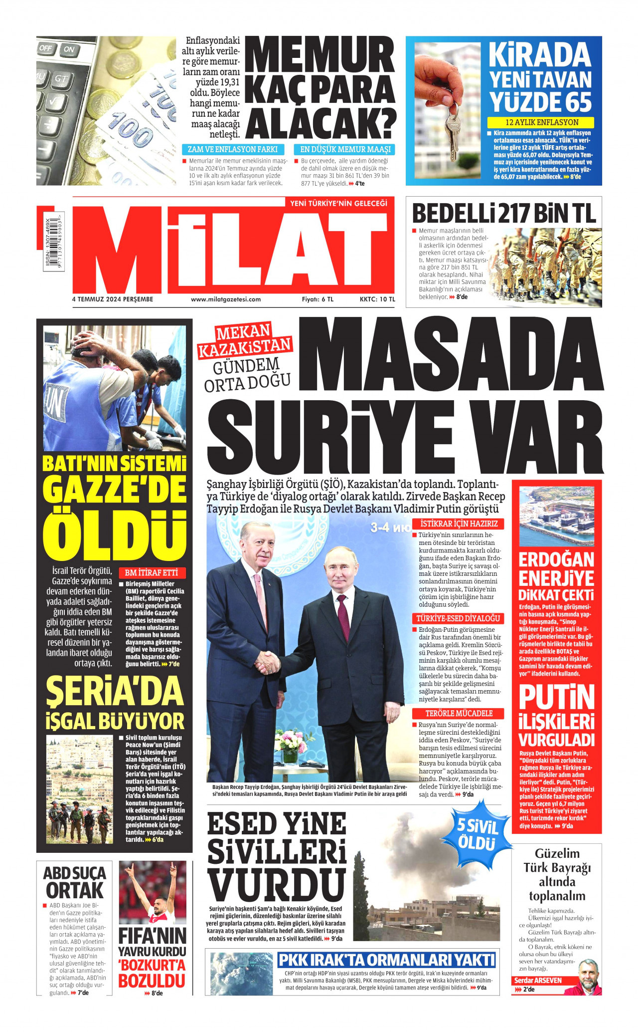 MİLAT gazetesinin 4 Temmuz 2024 tarihli birinci sayfası