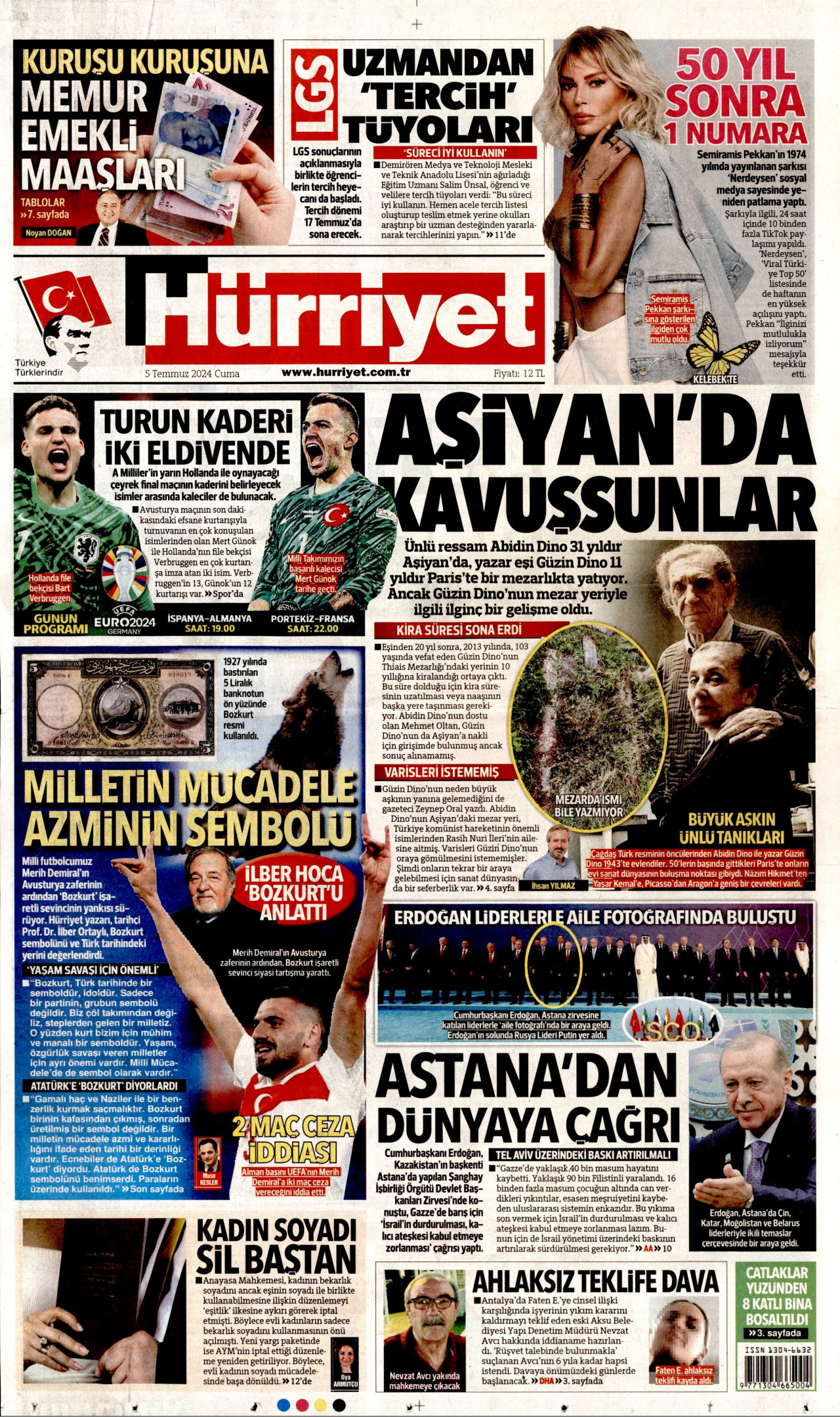 HÜRRİYET gazetesinin 5 Temmuz 2024 tarihli birinci sayfası