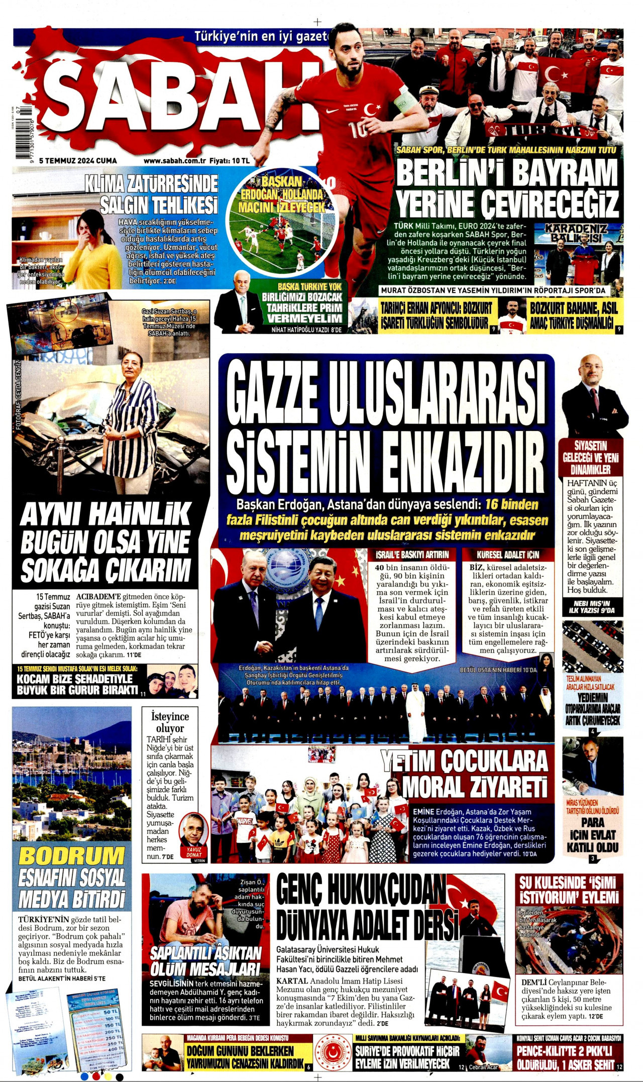 SABAH gazetesinin 5 Temmuz 2024 tarihli birinci sayfası