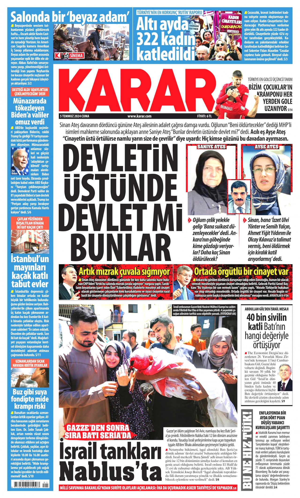 KARAR gazetesinin 5 Temmuz 2024 tarihli birinci sayfası