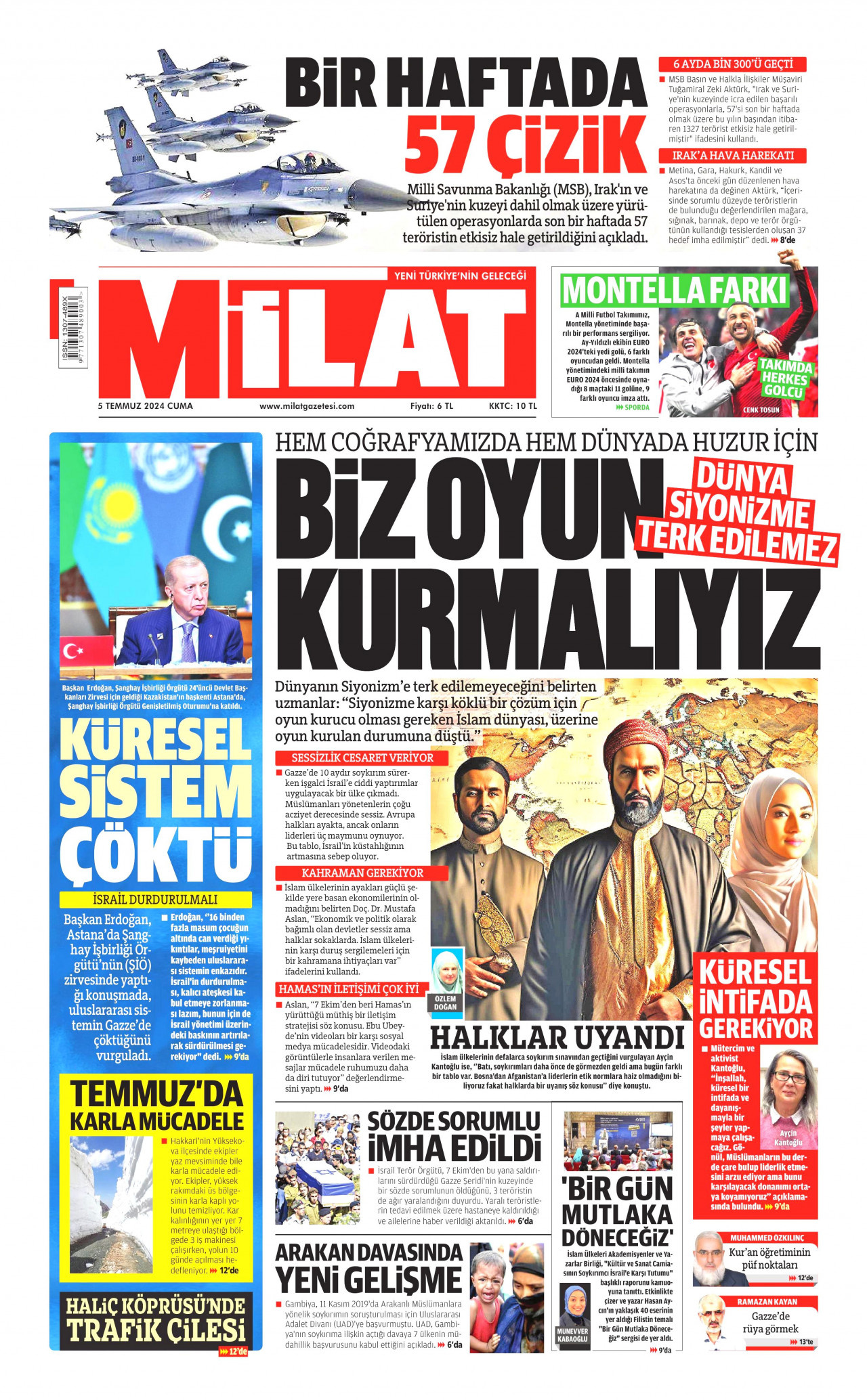 MİLAT gazetesinin 5 Temmuz 2024 tarihli birinci sayfası
