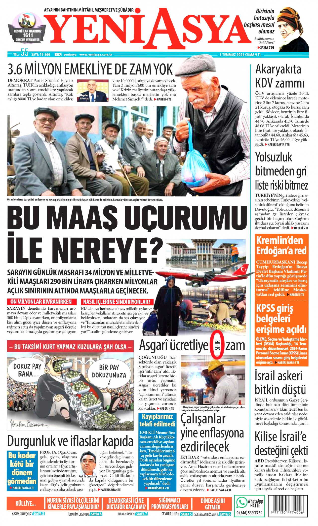 YENİ ASYA gazetesinin 5 Temmuz 2024 tarihli birinci sayfası