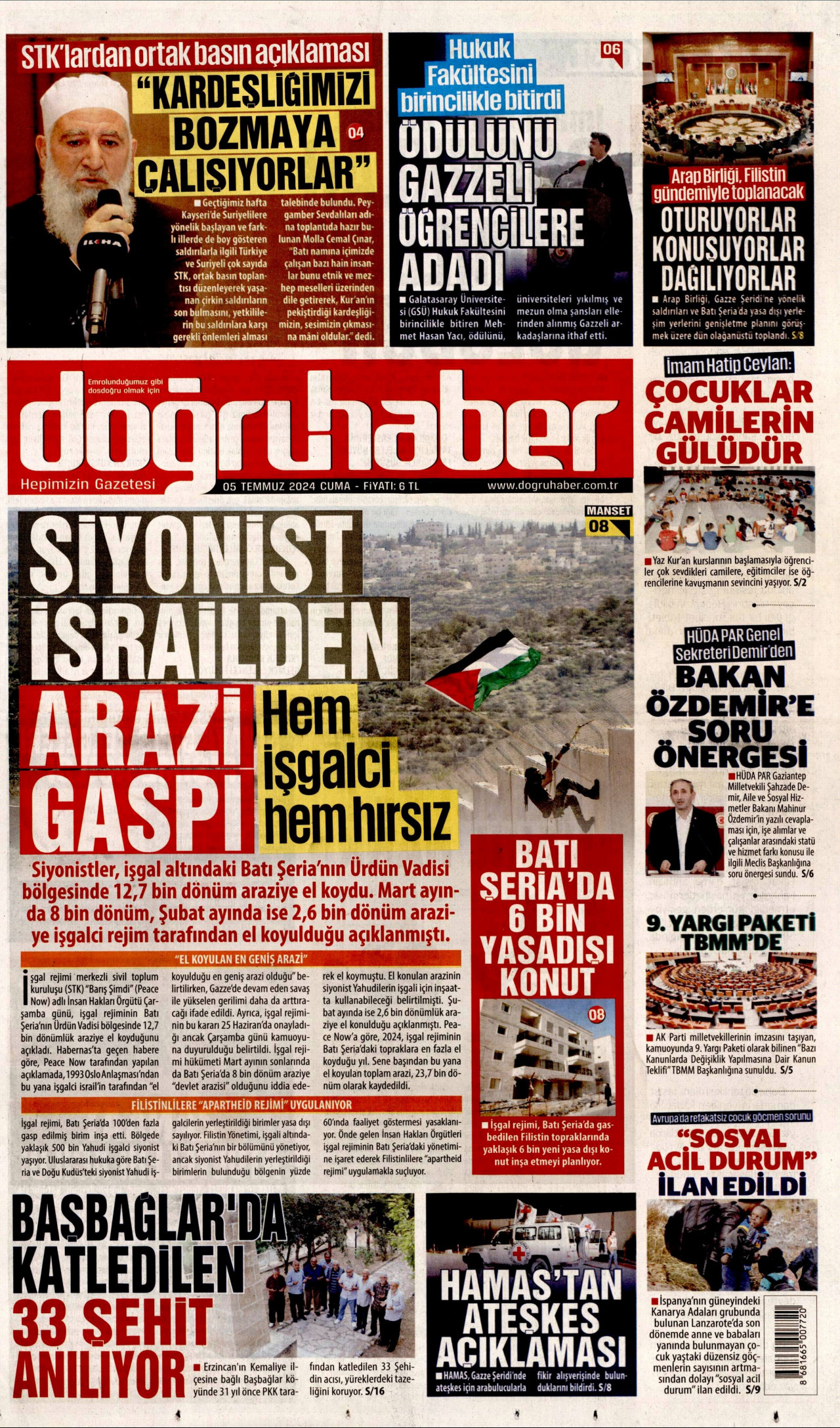 DOĞRU HABER gazetesinin 5 Temmuz 2024 tarihli birinci sayfası