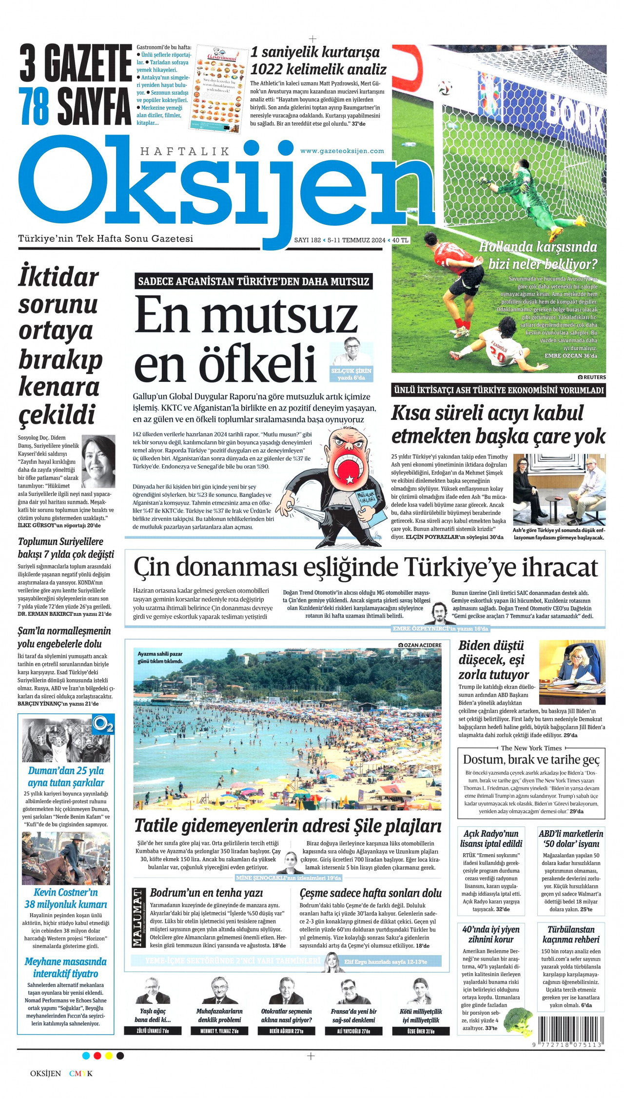 OKSİJEN gazetesinin 5 Temmuz 2024 tarihli birinci sayfası