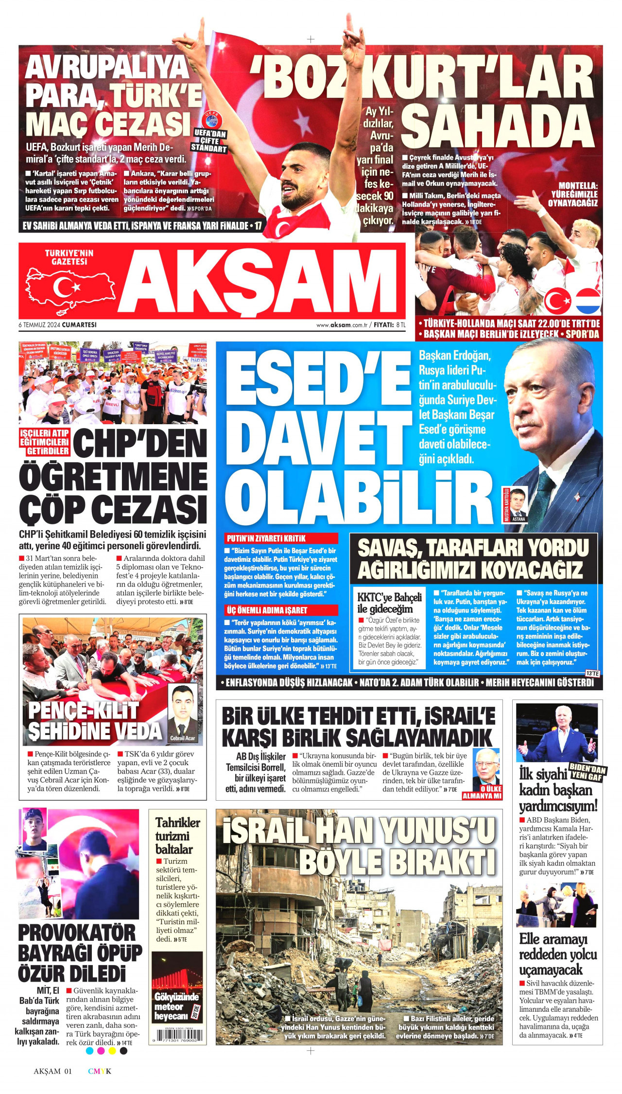 AKŞAM gazetesinin 6 Temmuz 2024 tarihli birinci sayfası