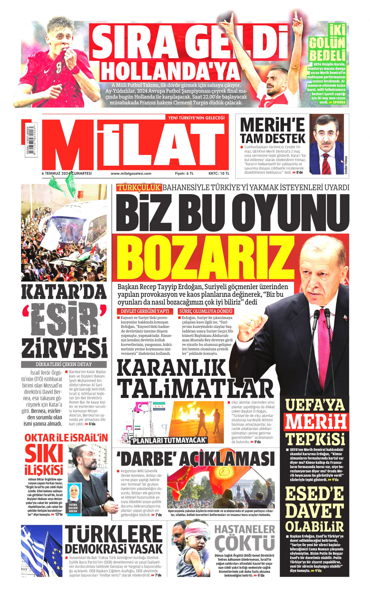 MİLAT gazetesinin 6 Temmuz 2024 tarihli birinci sayfası