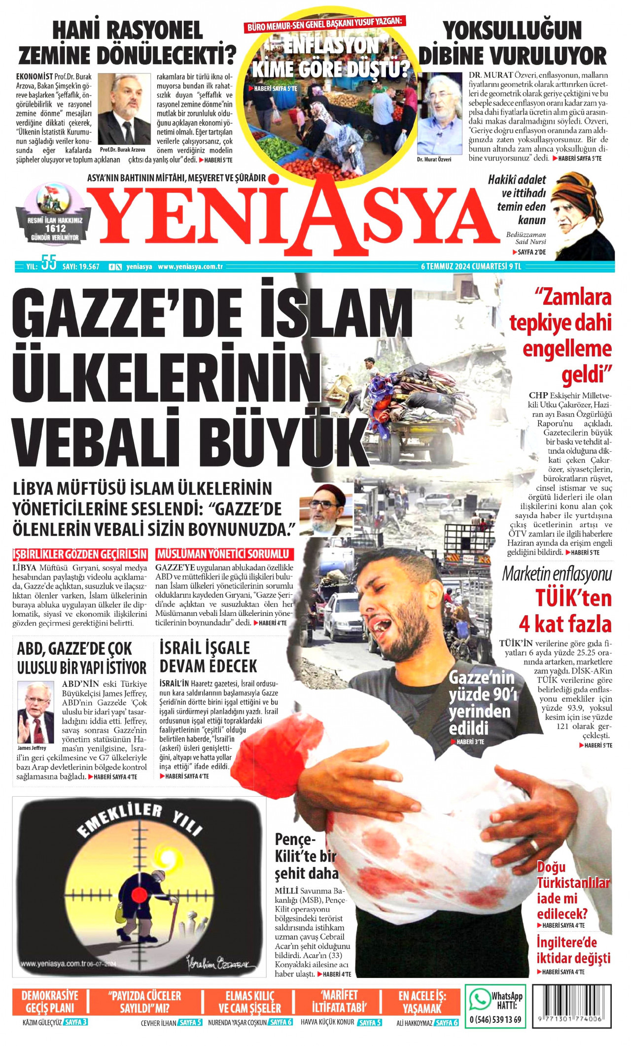 YENİ ASYA gazetesinin 6 Temmuz 2024 tarihli birinci sayfası