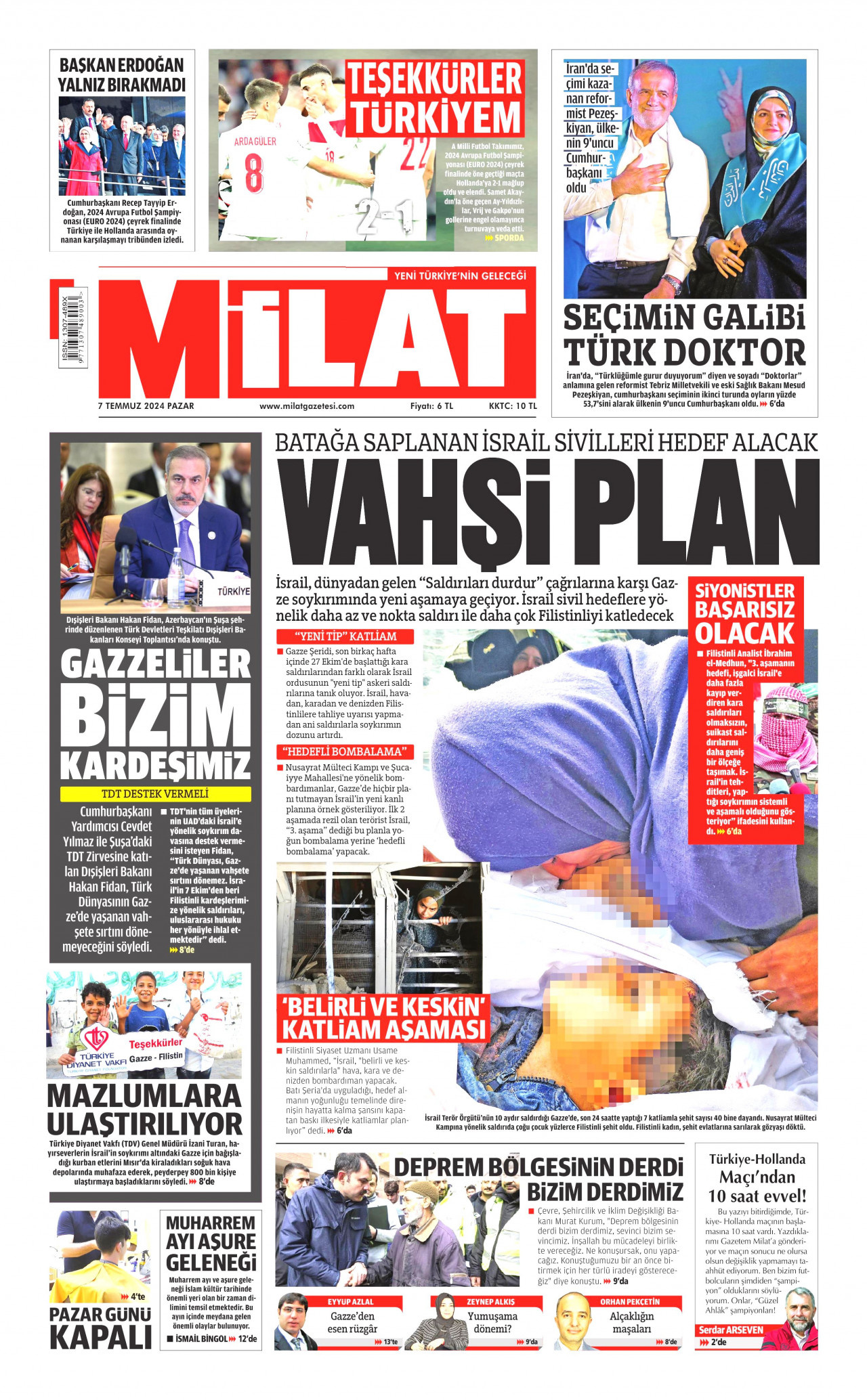 MİLAT gazetesinin 7 Temmuz 2024 tarihli birinci sayfası