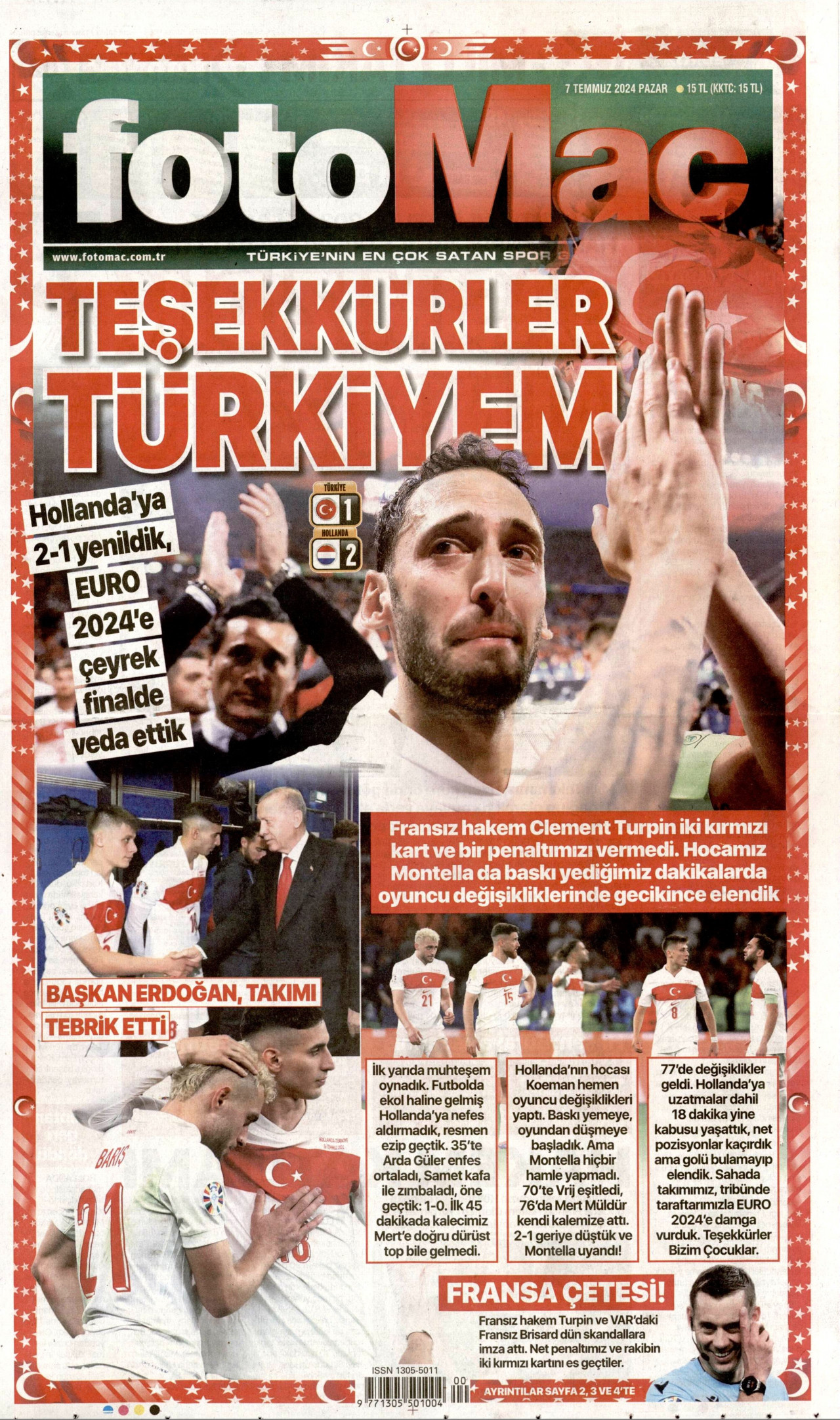 FOTOMAÇ gazetesinin 7 Temmuz 2024 tarihli birinci sayfası