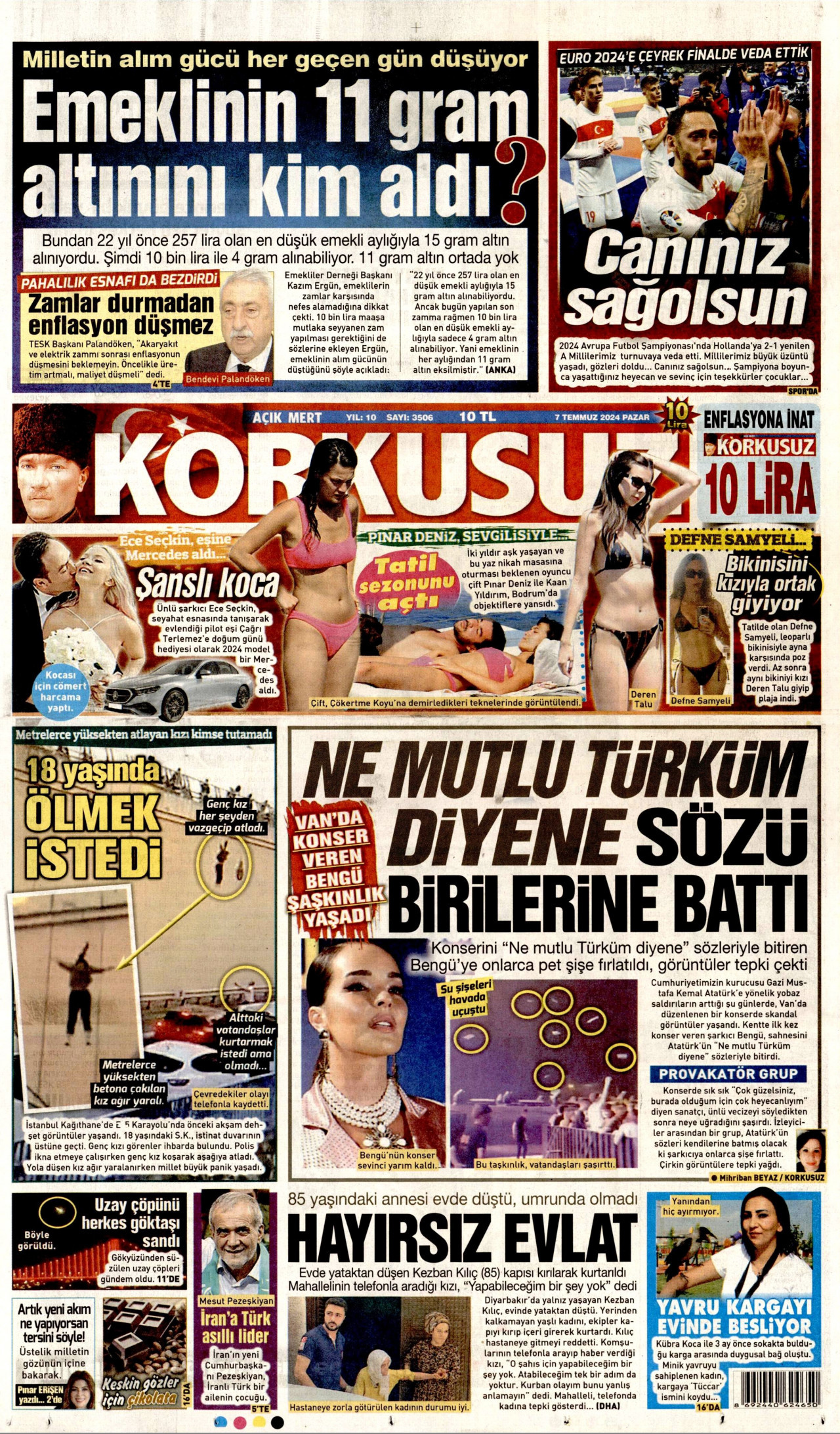 KORKUSUZ gazetesinin 7 Temmuz 2024 tarihli birinci sayfası