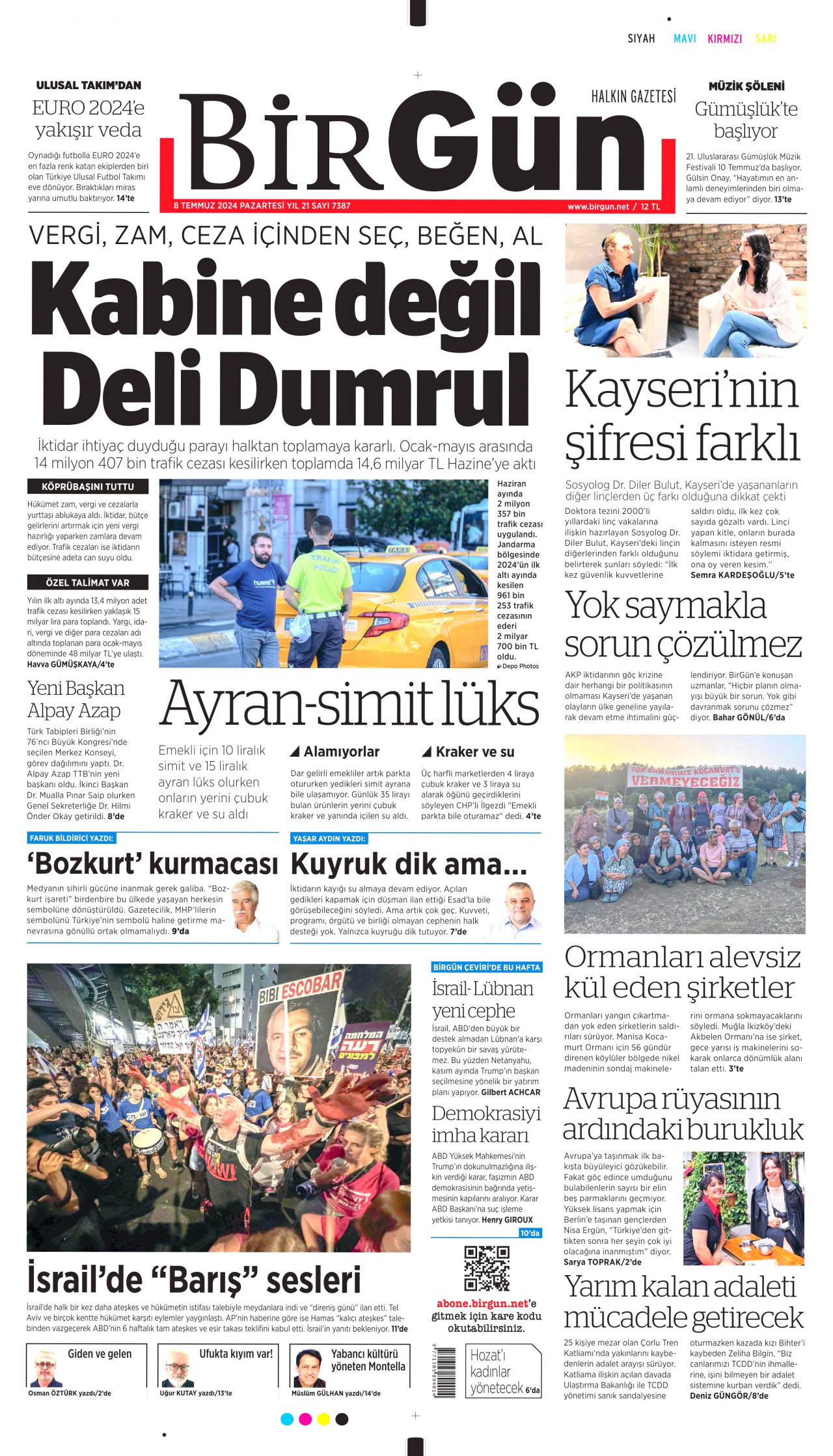 BİRGÜN gazetesinin 8 Temmuz 2024 tarihli birinci sayfası