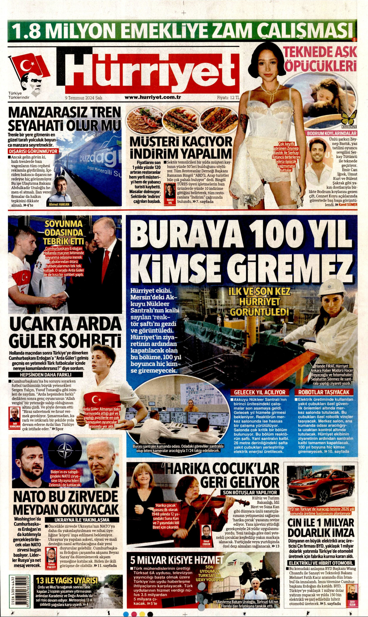 HÜRRİYET gazetesinin 9 Temmuz 2024 tarihli birinci sayfası