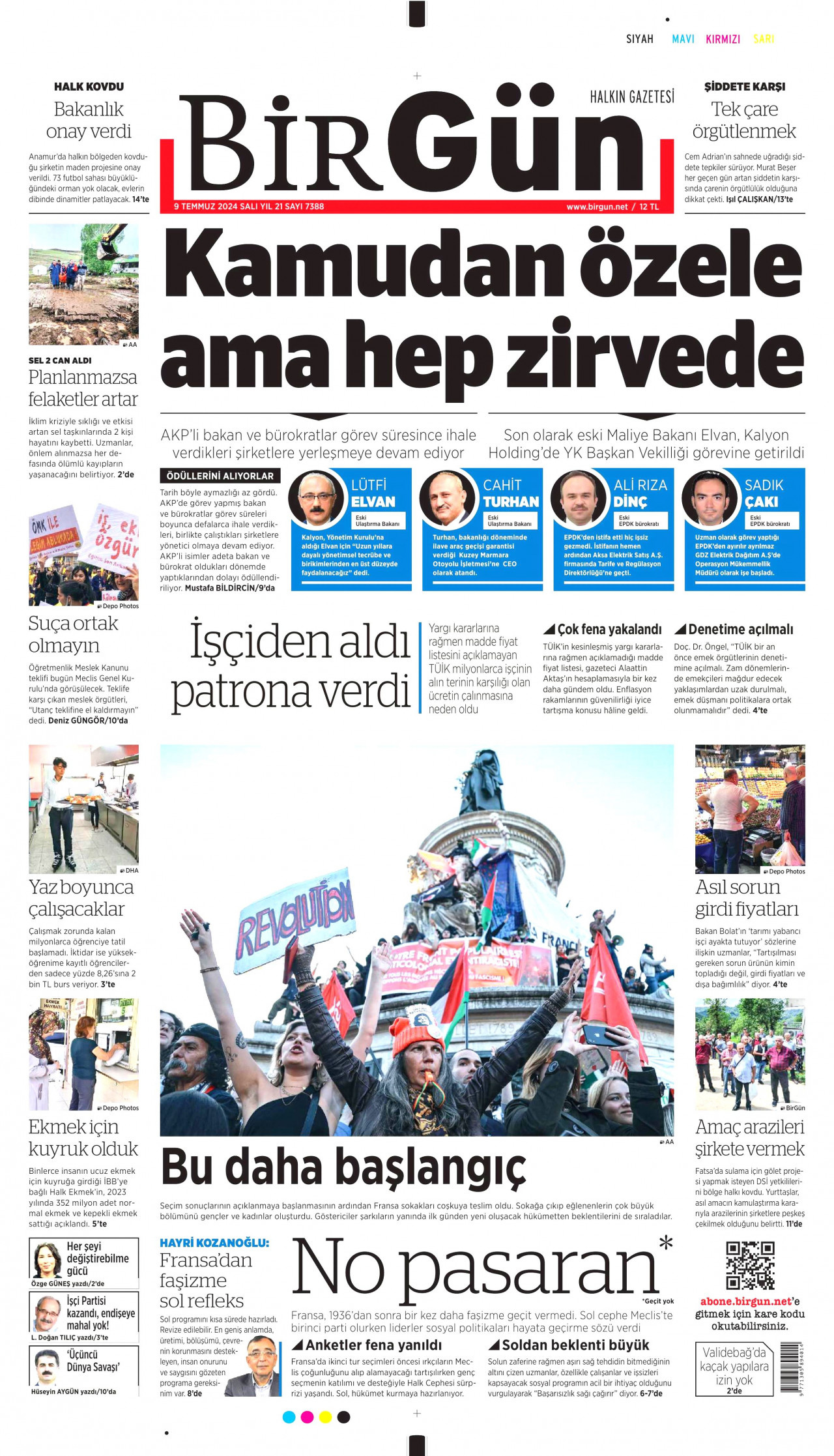 BİRGÜN gazetesinin 9 Temmuz 2024 tarihli birinci sayfası