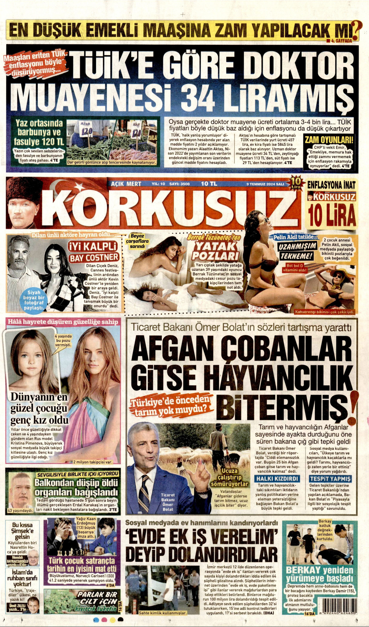 KORKUSUZ gazetesinin 9 Temmuz 2024 tarihli birinci sayfası