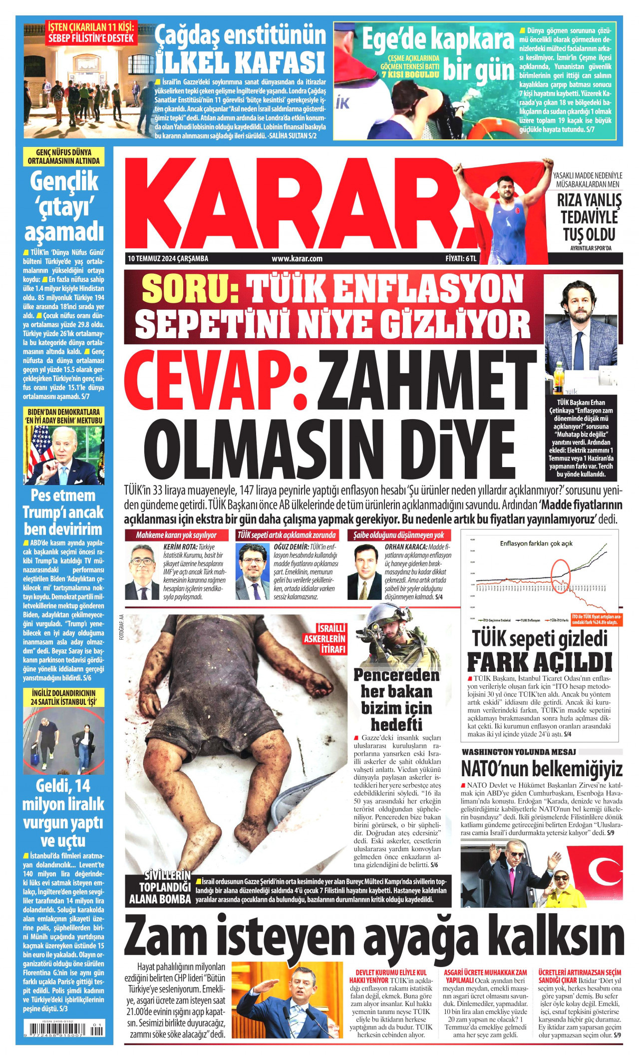 KARAR gazetesinin 10 Temmuz 2024 tarihli birinci sayfası