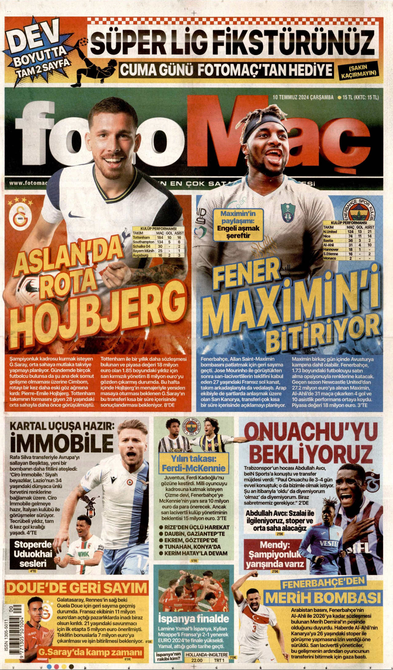 FOTOMAÇ gazetesinin 10 Temmuz 2024 tarihli birinci sayfası