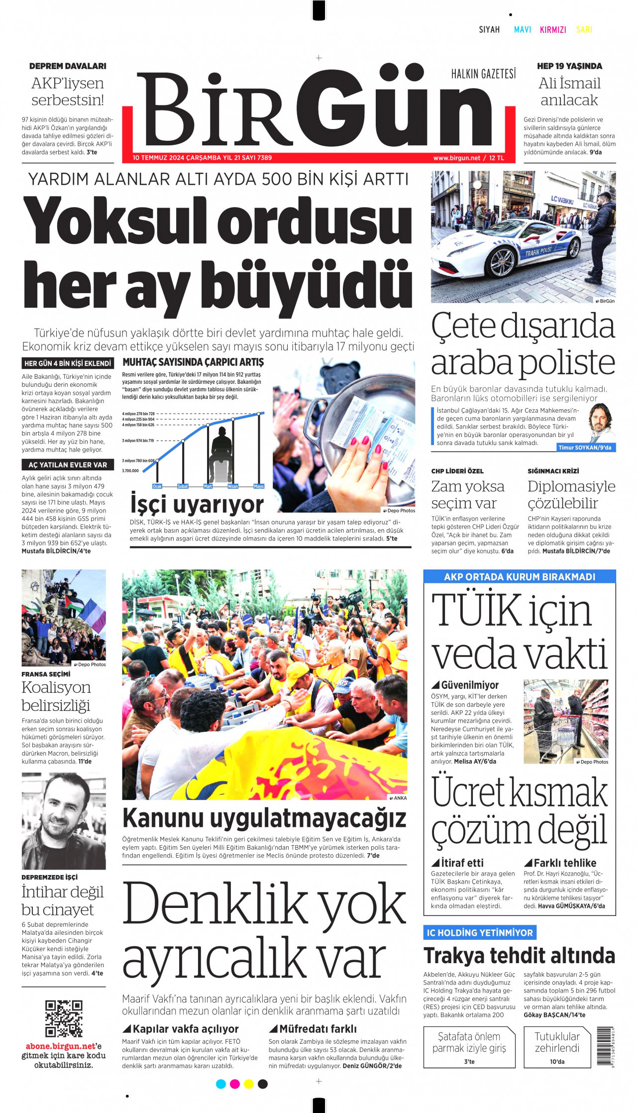 BİRGÜN gazetesinin 10 Temmuz 2024 tarihli birinci sayfası