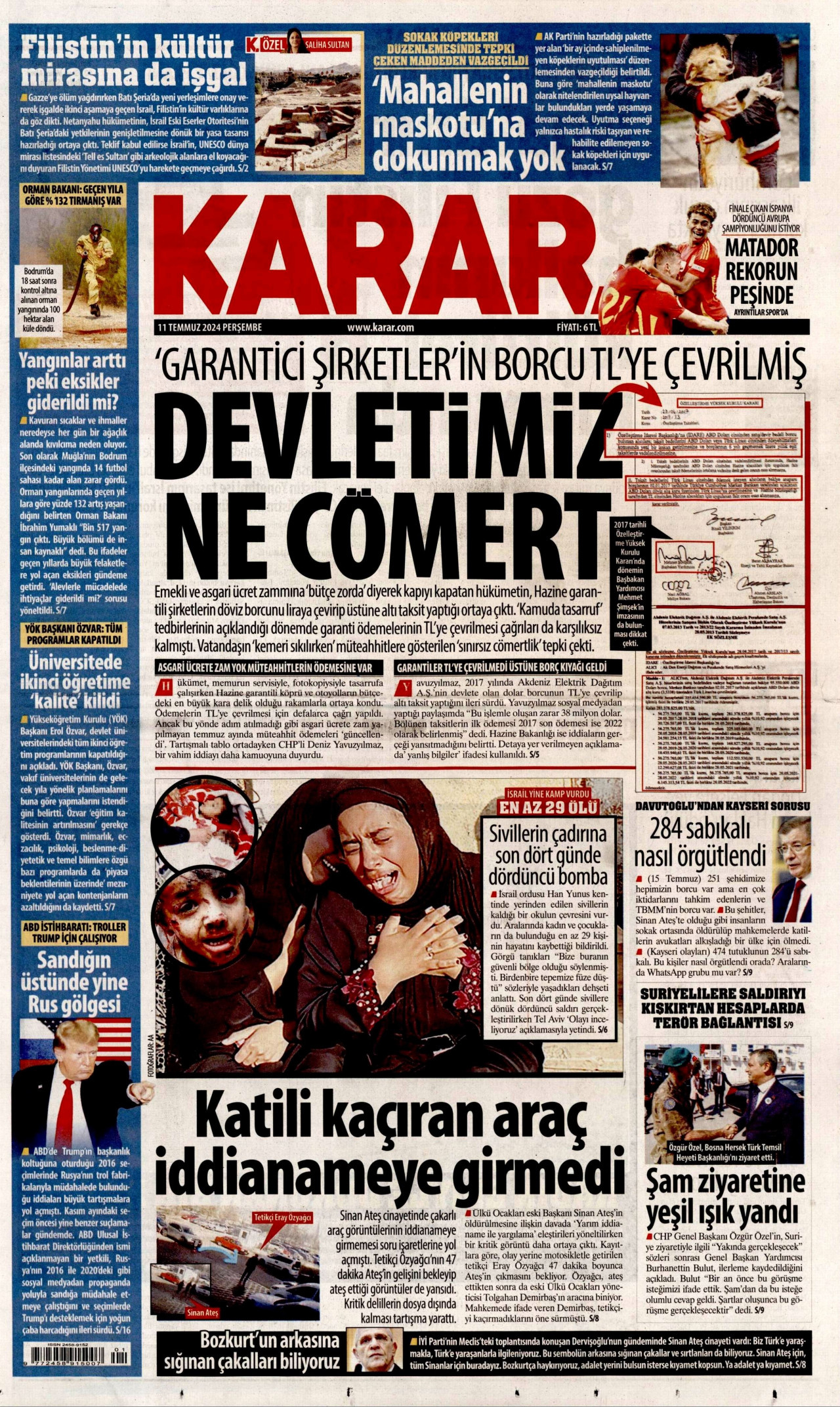 KARAR gazetesinin 11 Temmuz 2024 tarihli birinci sayfası