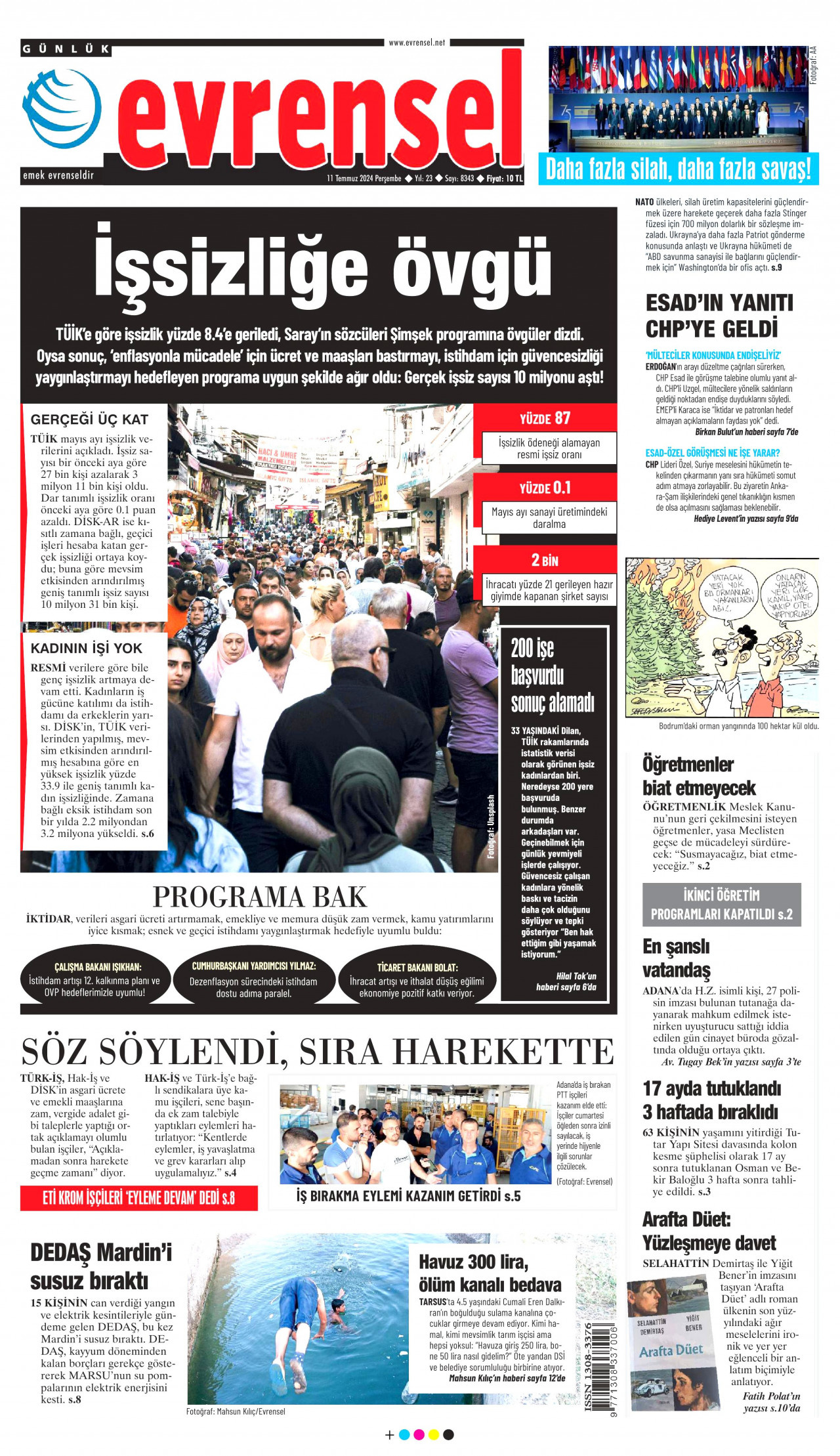 EVRENSEL gazetesinin 11 Temmuz 2024 tarihli birinci sayfası