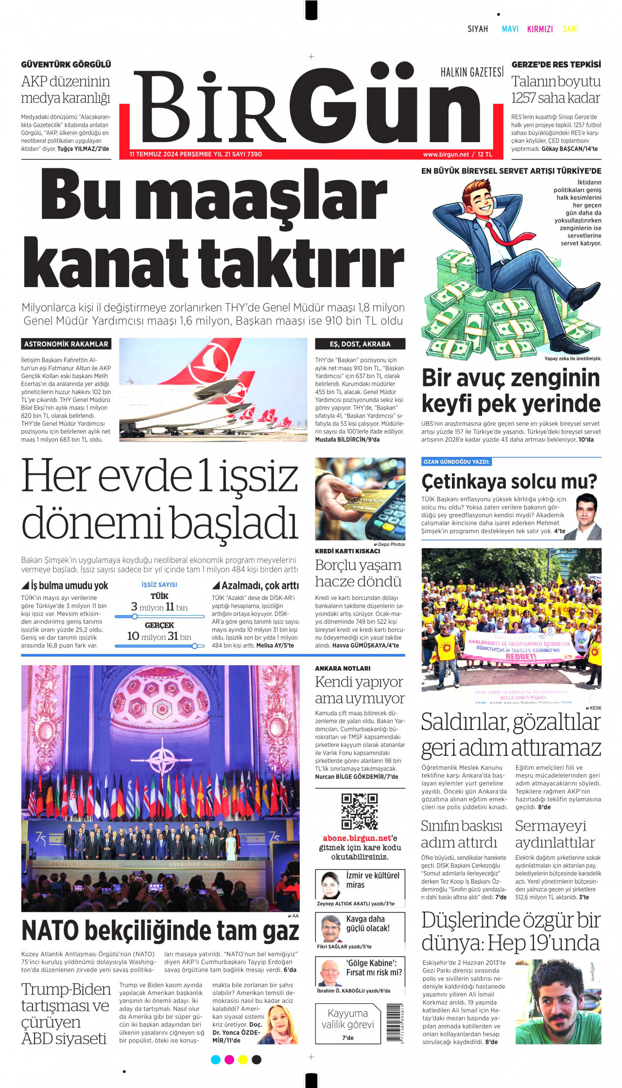 BİRGÜN gazetesinin 11 Temmuz 2024 tarihli birinci sayfası