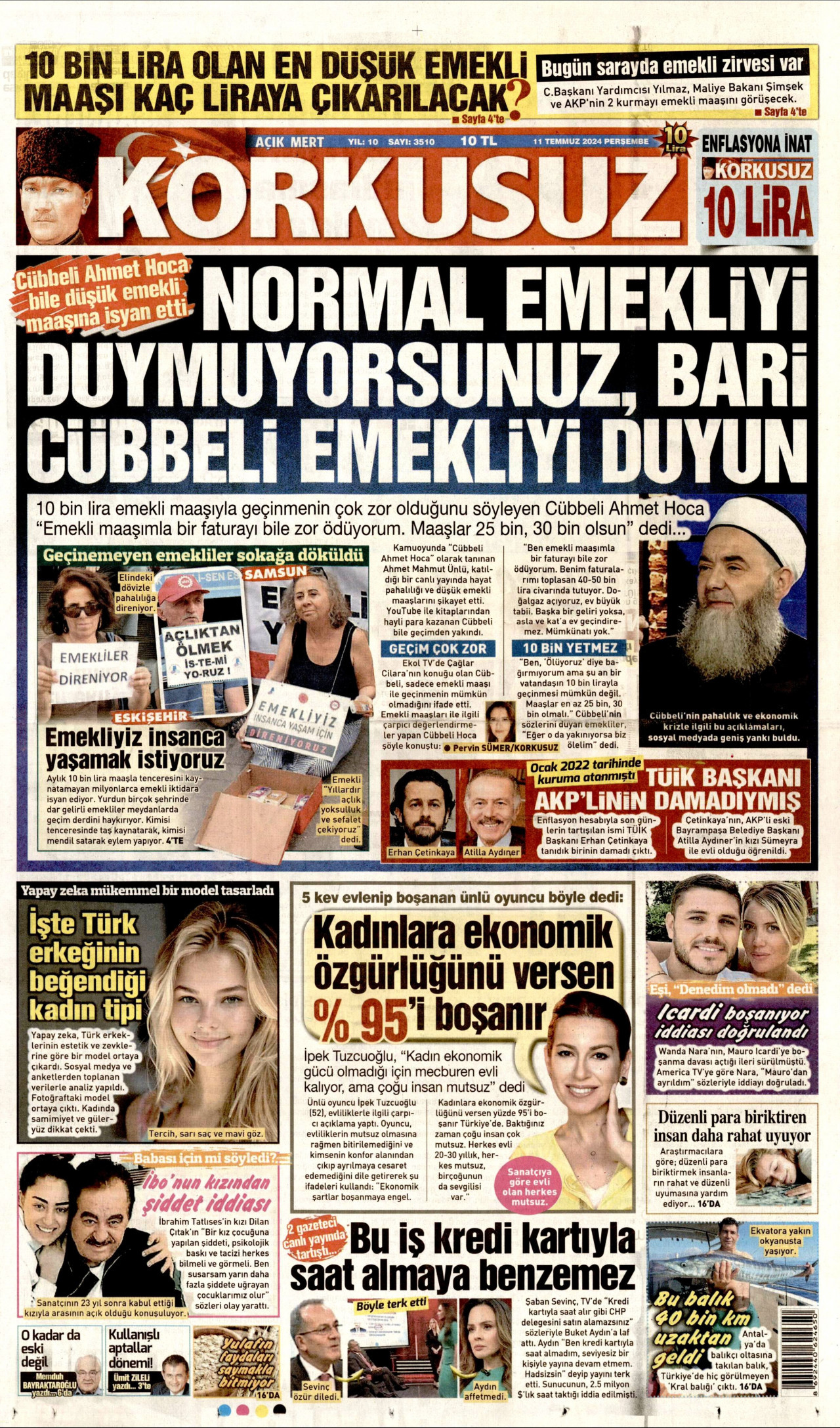 KORKUSUZ gazetesinin 11 Temmuz 2024 tarihli birinci sayfası