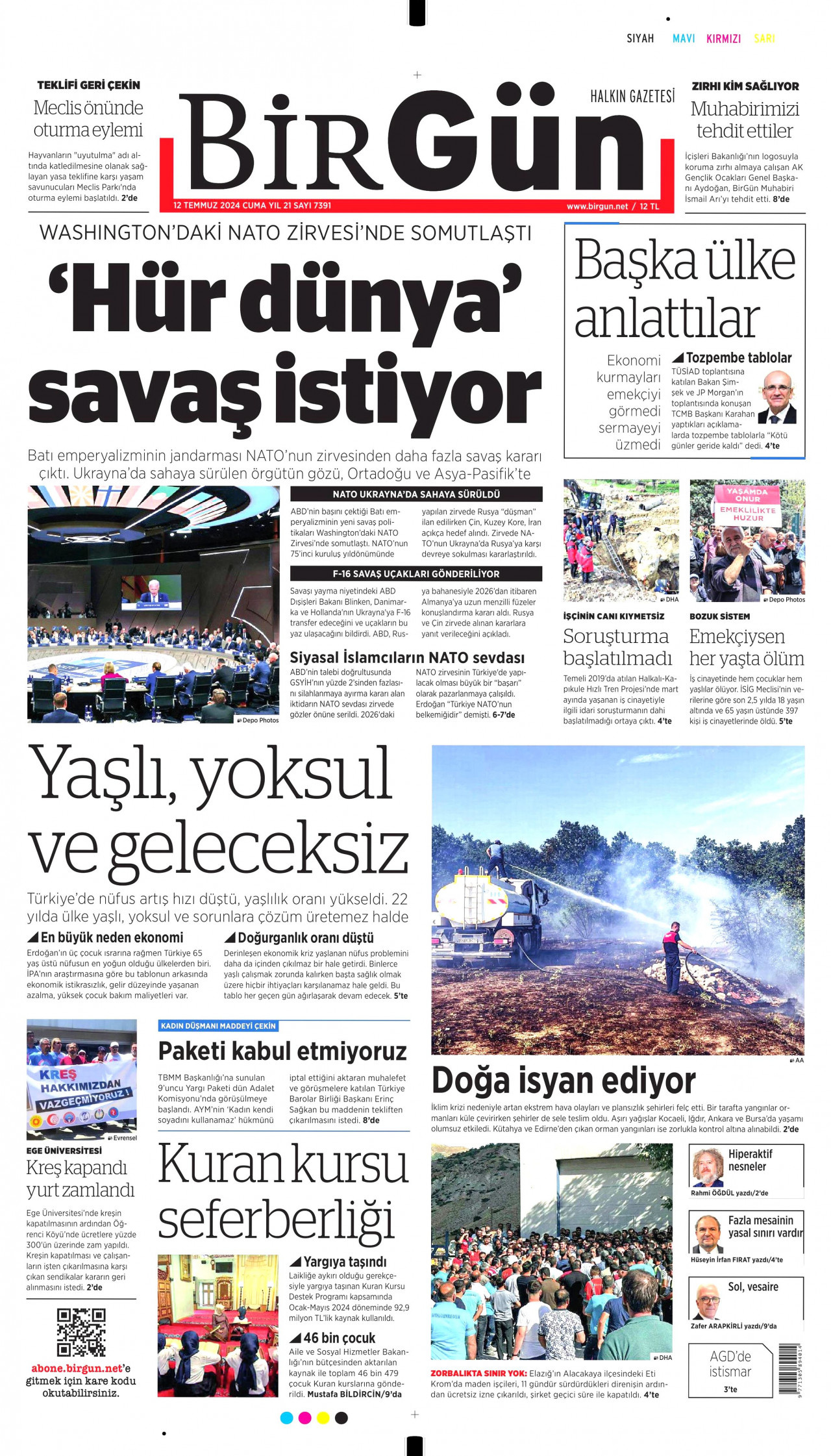 BİRGÜN gazetesinin 12 Temmuz 2024 tarihli birinci sayfası