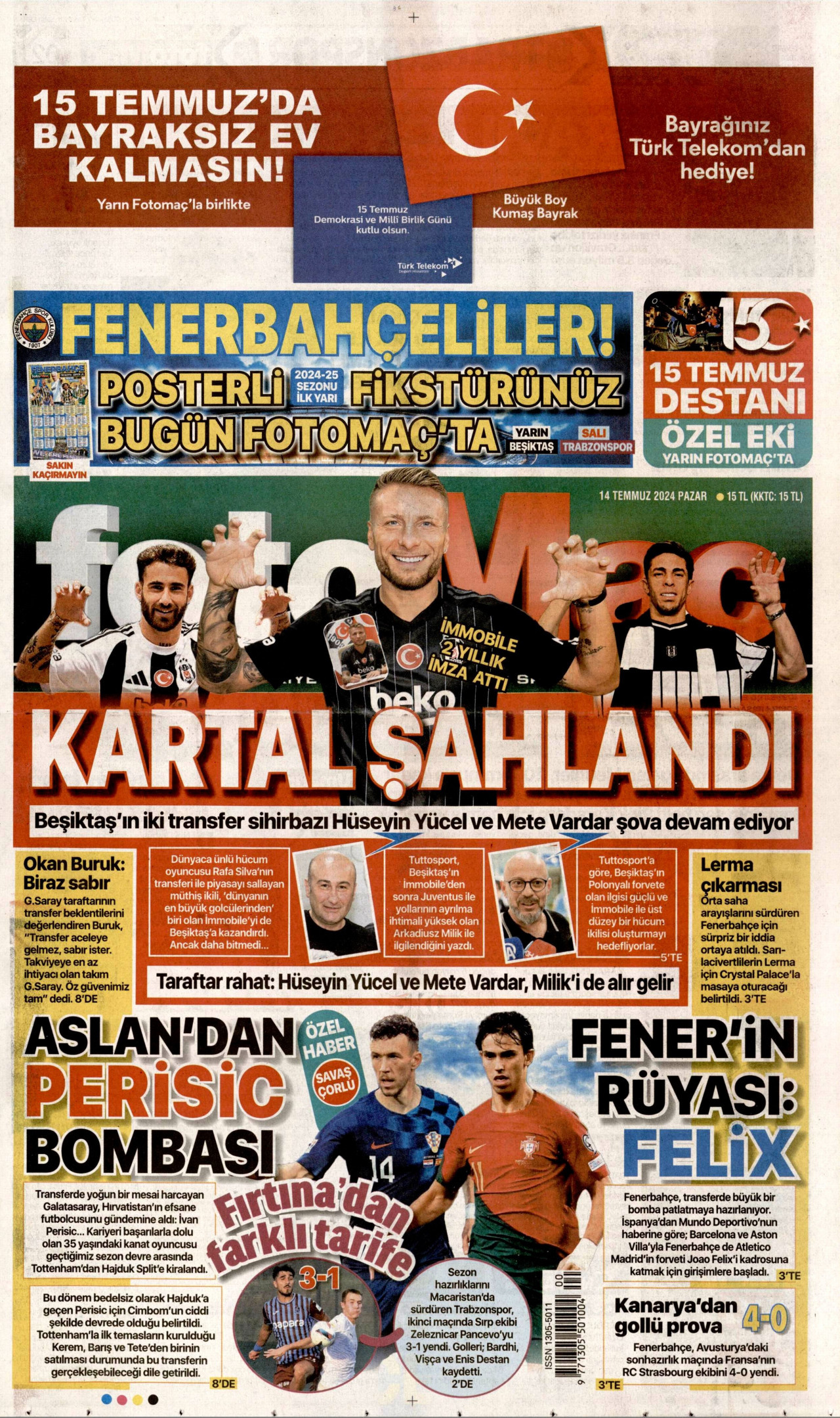 FOTOMAÇ gazetesinin 14 Temmuz 2024 tarihli birinci sayfası