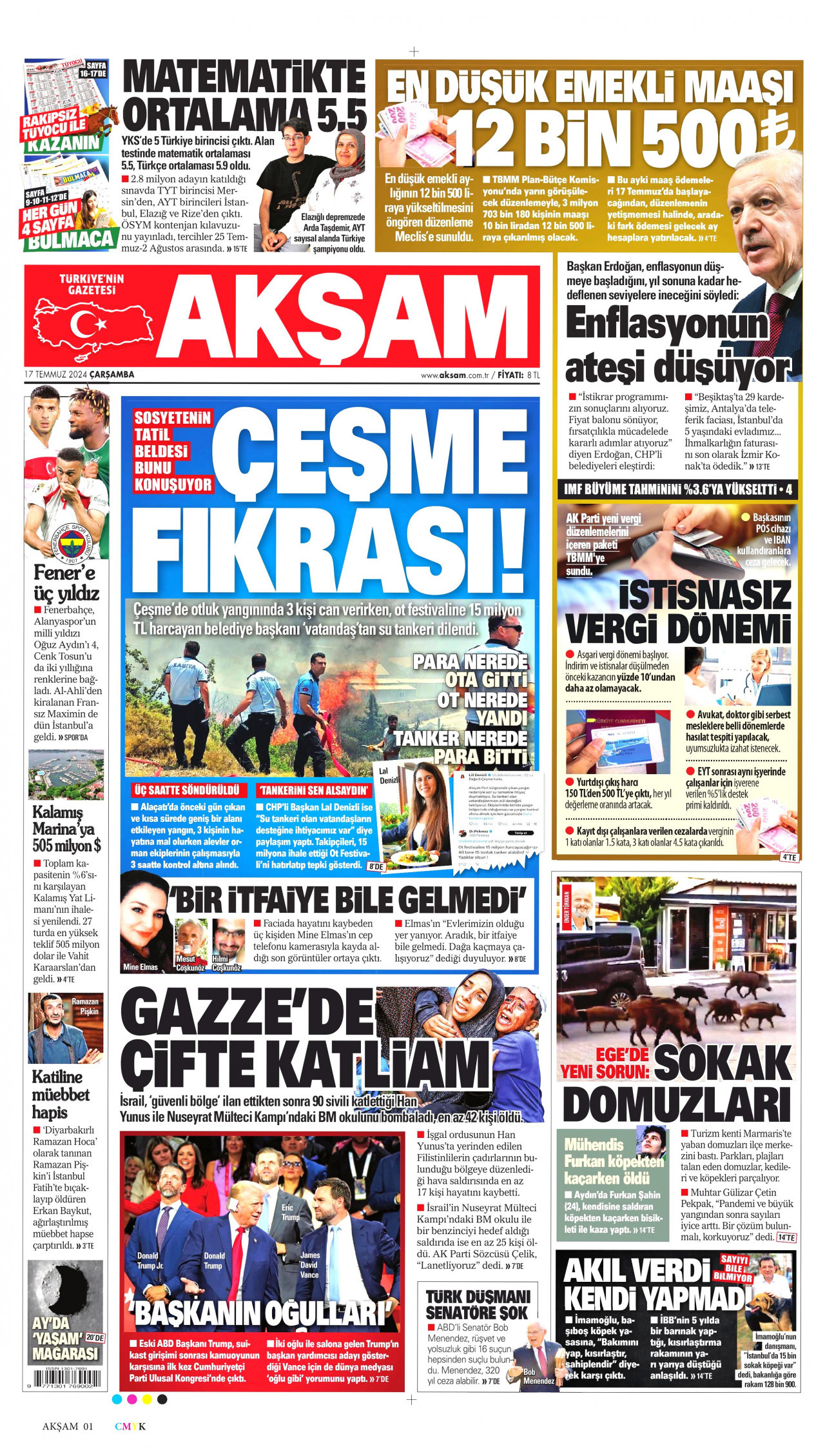 AKŞAM gazetesinin 17 Temmuz 2024 tarihli birinci sayfası