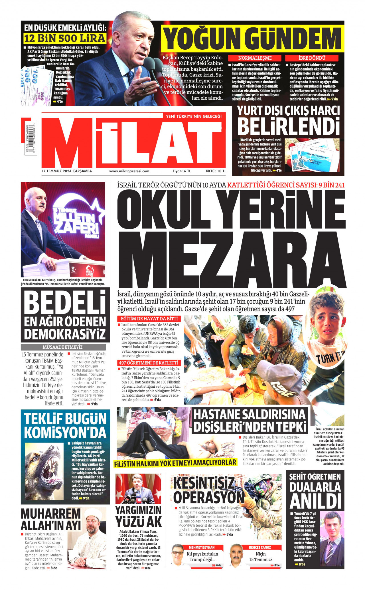 MİLAT gazetesinin 17 Temmuz 2024 tarihli birinci sayfası