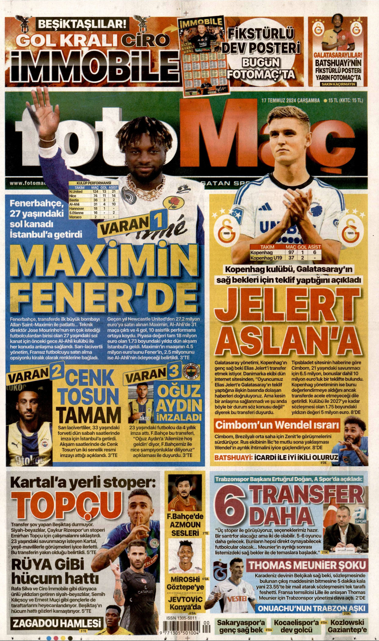 FOTOMAÇ gazetesinin 17 Temmuz 2024 tarihli birinci sayfası