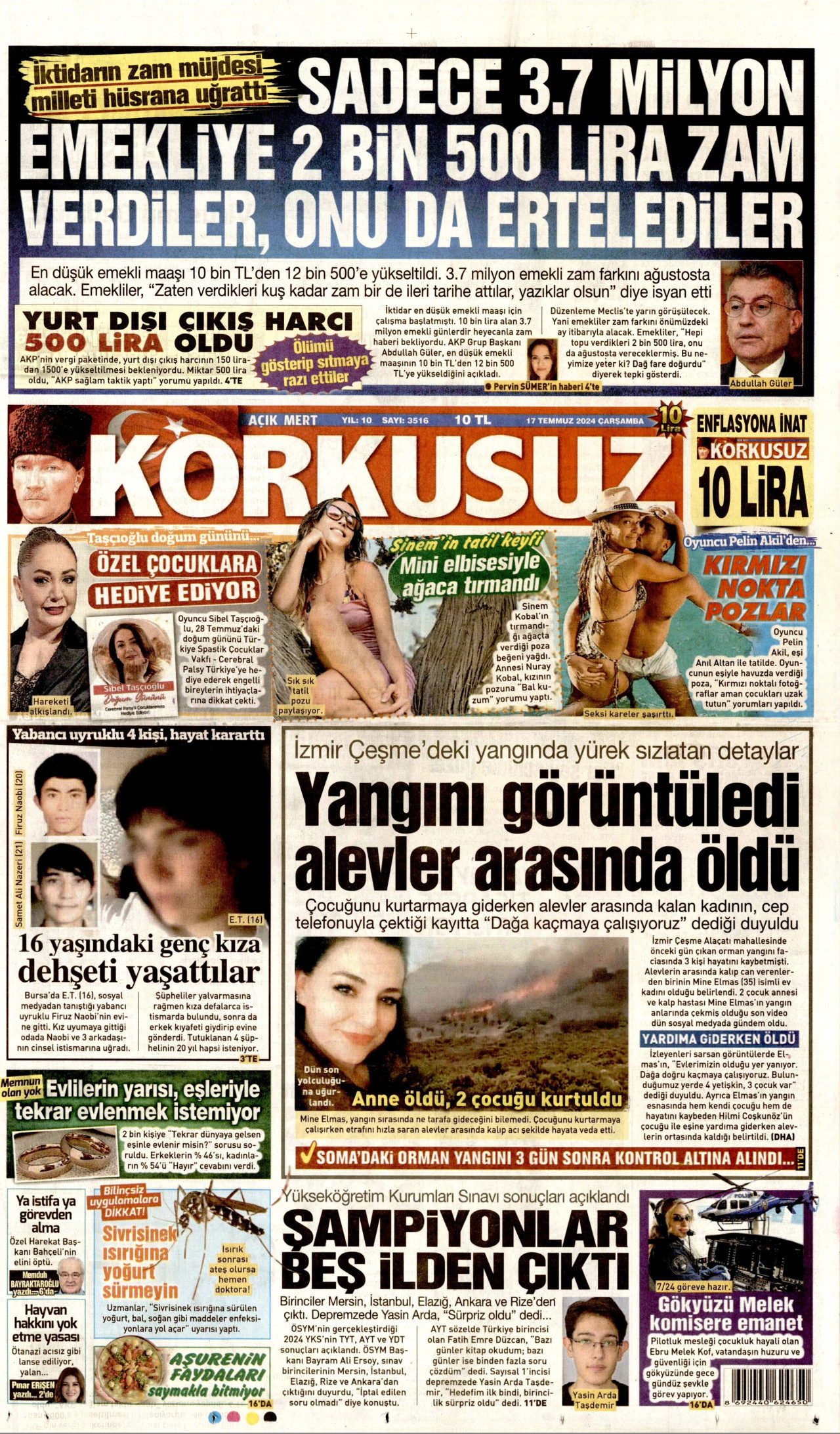 KORKUSUZ gazetesinin 17 Temmuz 2024 tarihli birinci sayfası