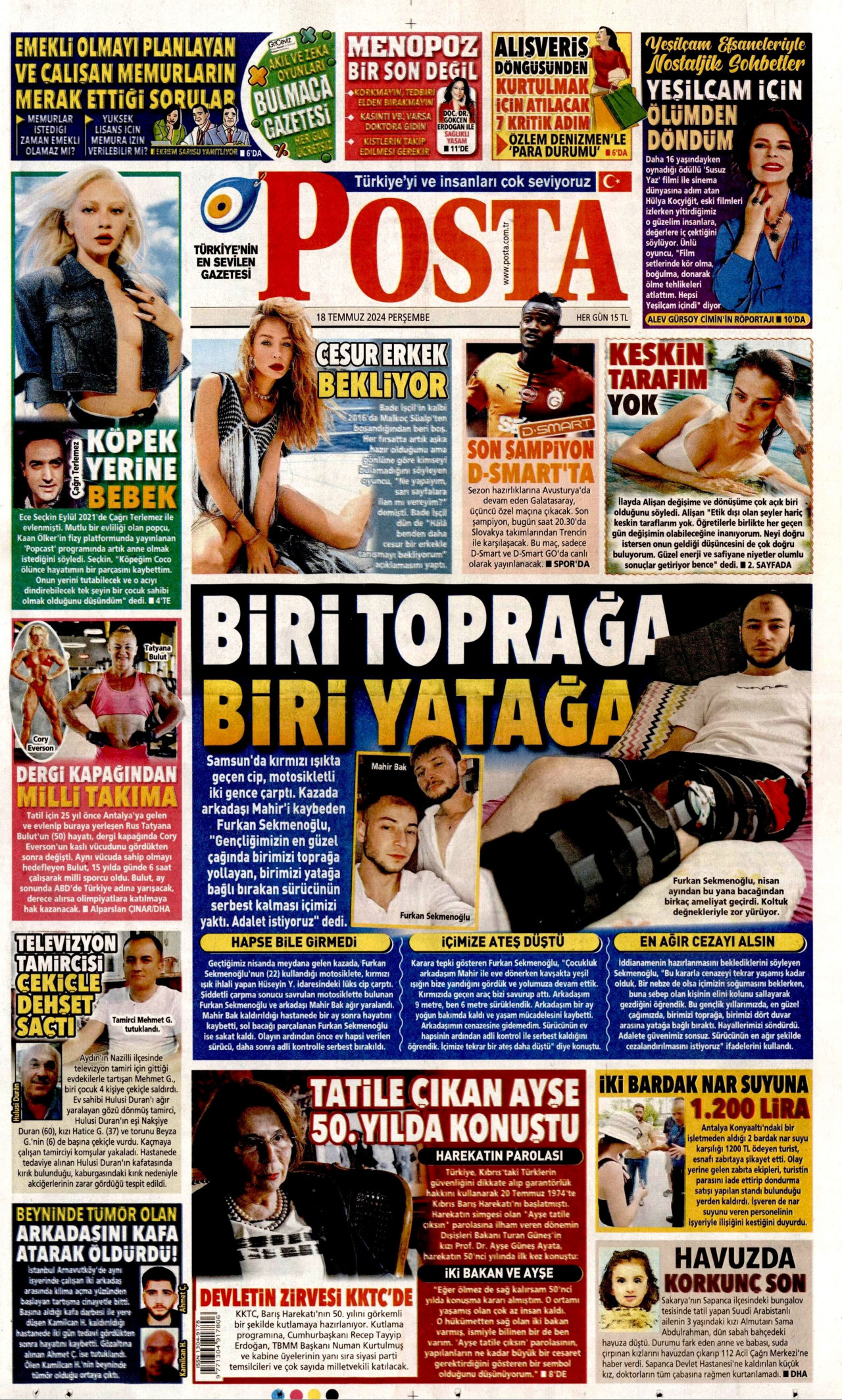 POSTA gazetesinin 18 Temmuz 2024 tarihli birinci sayfası