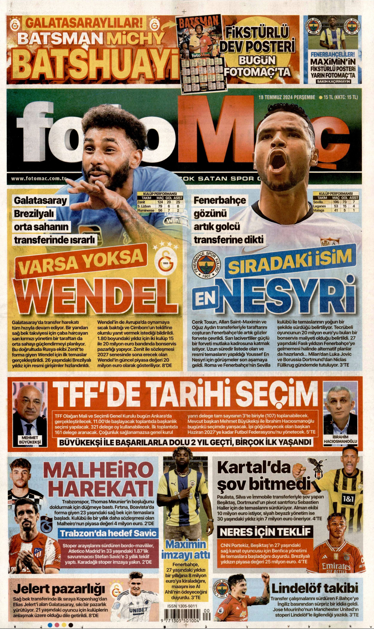 FOTOMAÇ gazetesinin 18 Temmuz 2024 tarihli birinci sayfası