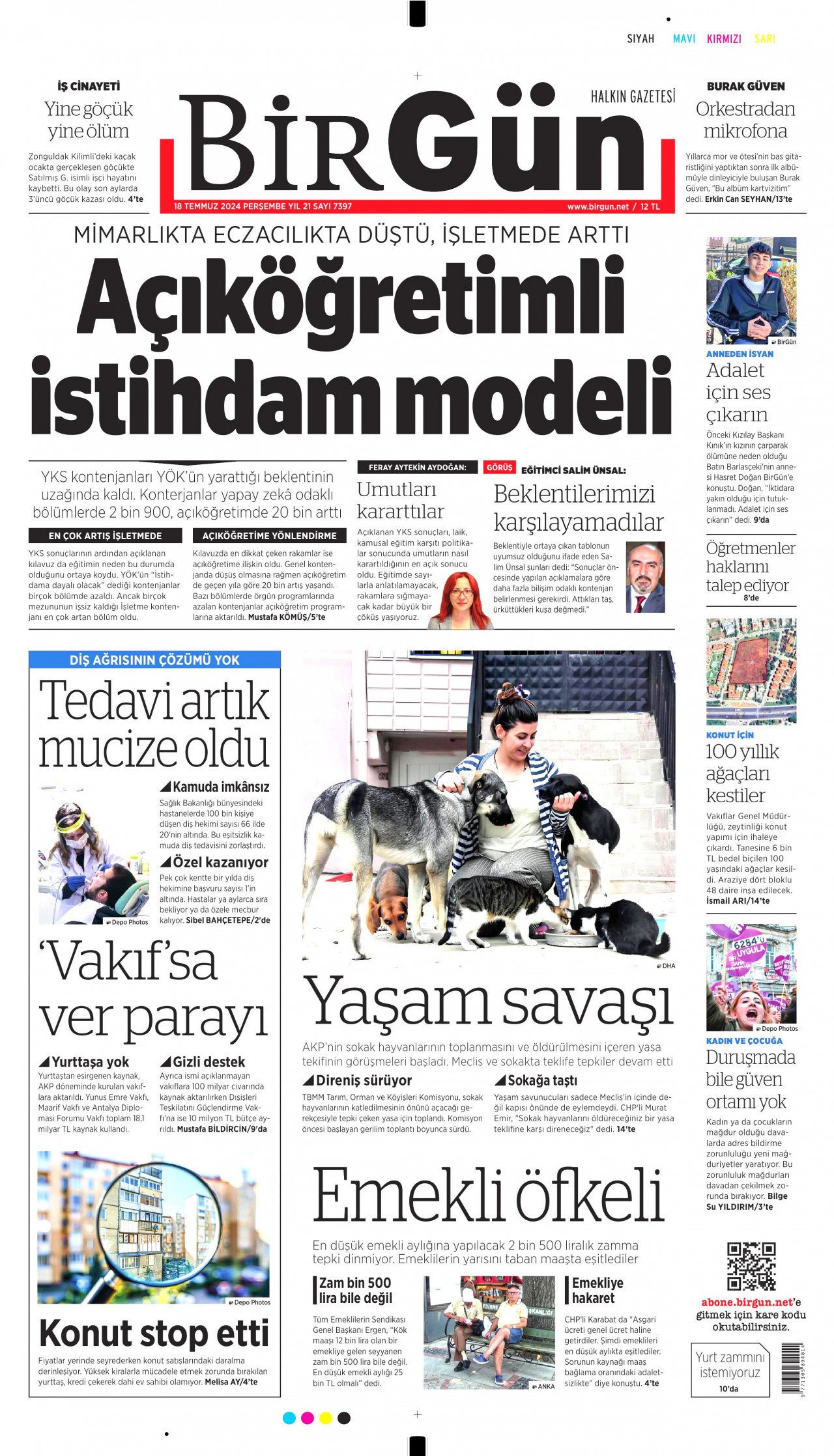 BİRGÜN gazetesinin 18 Temmuz 2024 tarihli birinci sayfası