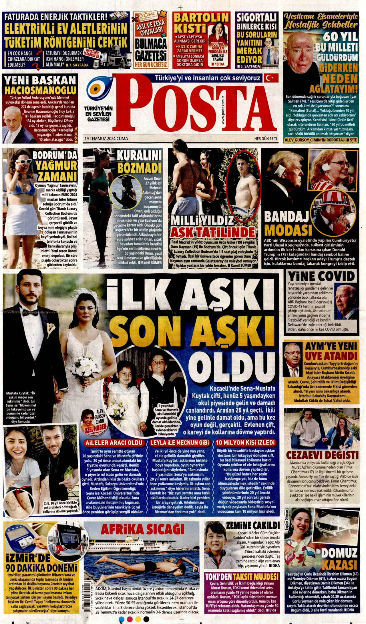 POSTA gazetesinin 19 Temmuz 2024 tarihli birinci sayfası